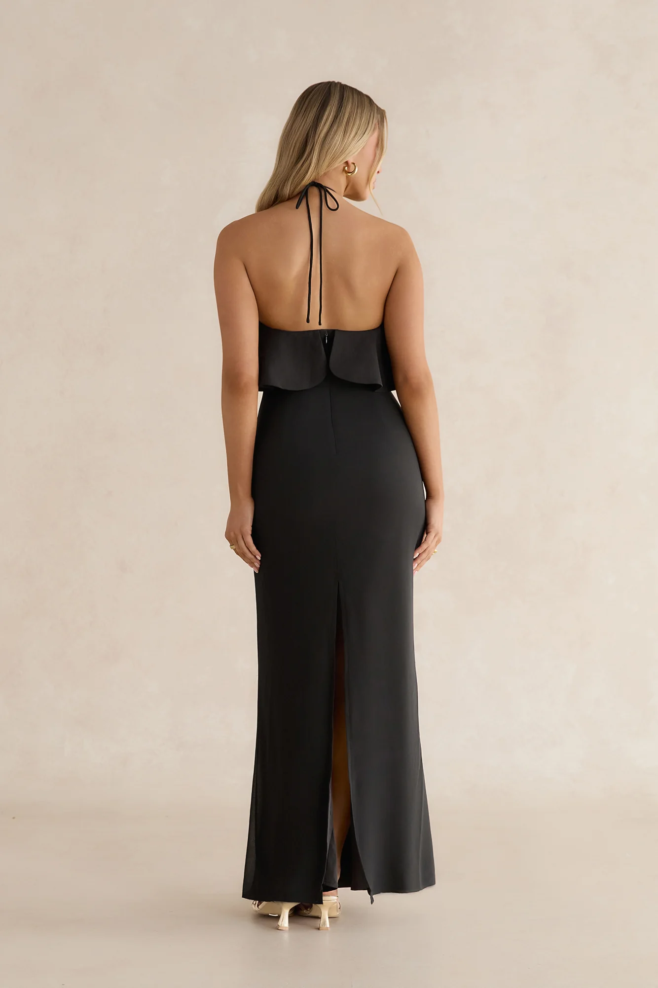 Silken Radiance Halter Maxi Dress Black
