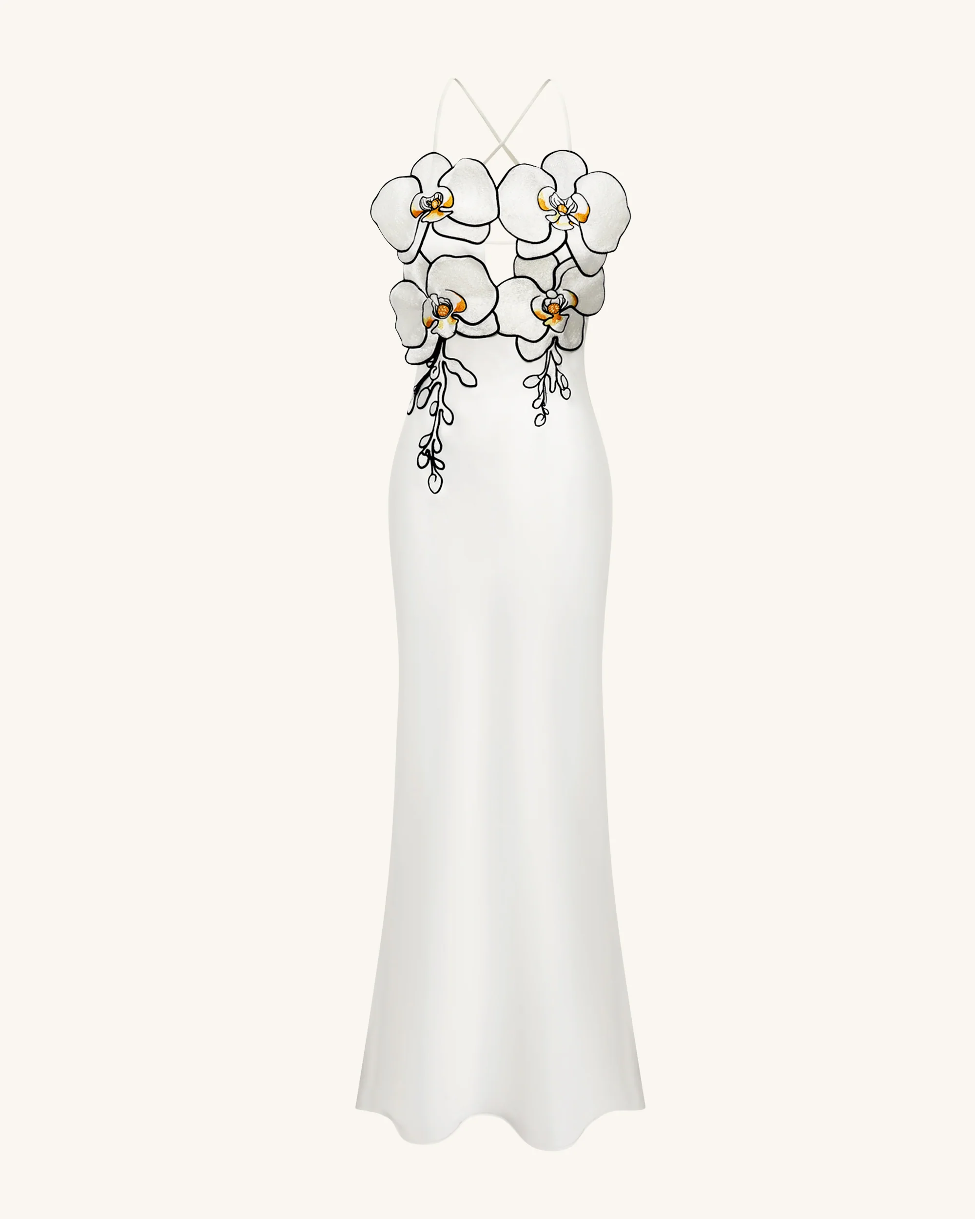 Orchid Embroidered Dress - White/Black - FASHION NOB