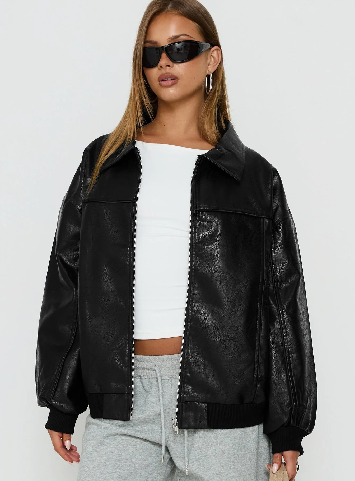 Goldsmith Faux Leather Bomber Jacket Black
