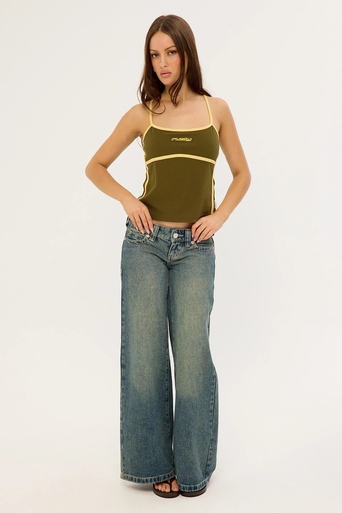 Rusty Freo King Fitted Top Khaki/Pale Banana
