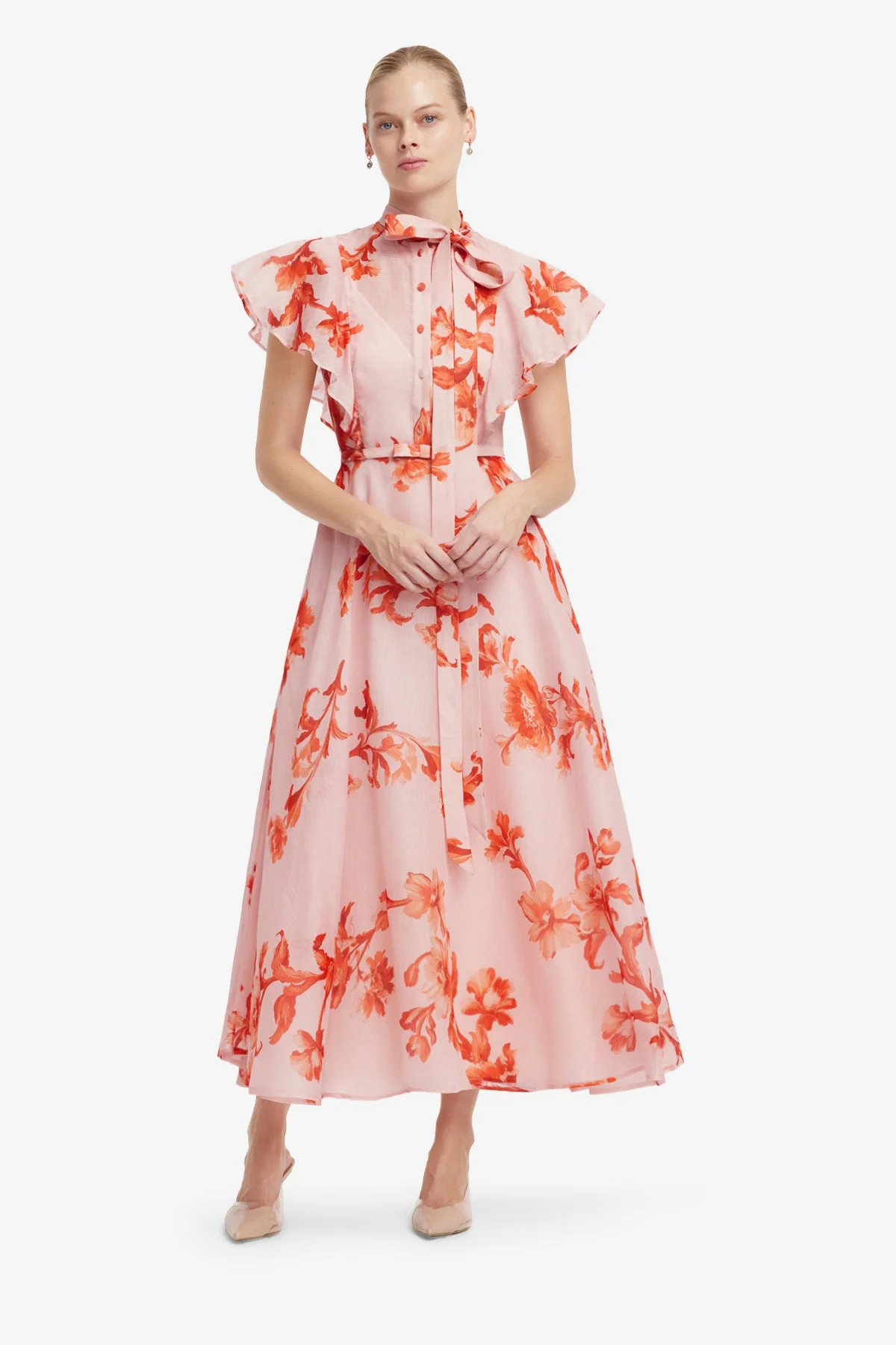Elsie Flutter Sleeve Midi Dress - Magnolia Print