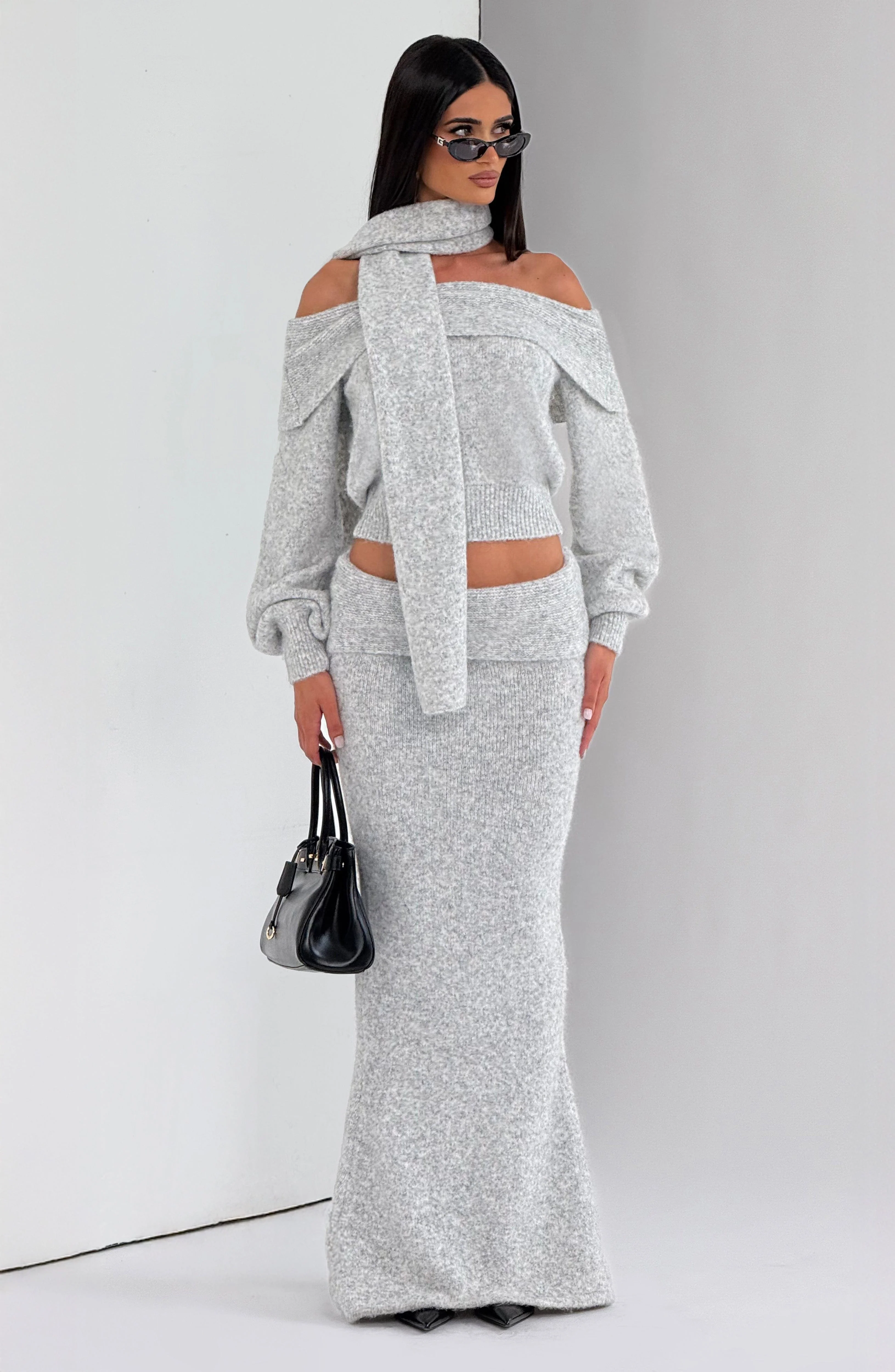 Andie Maxi Skirt - Light Grey Marl