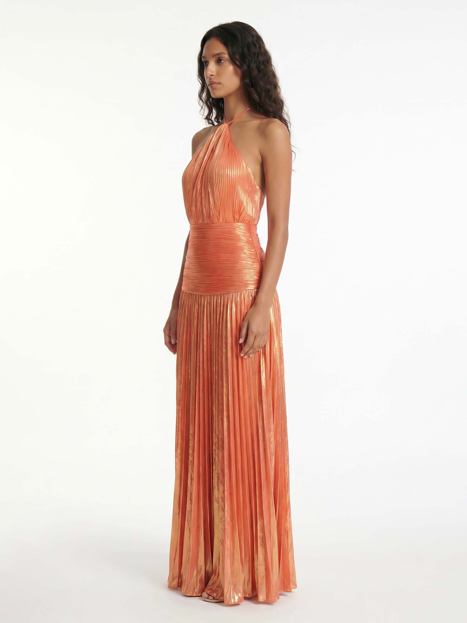Halter Pleated Flow Maxi Dress