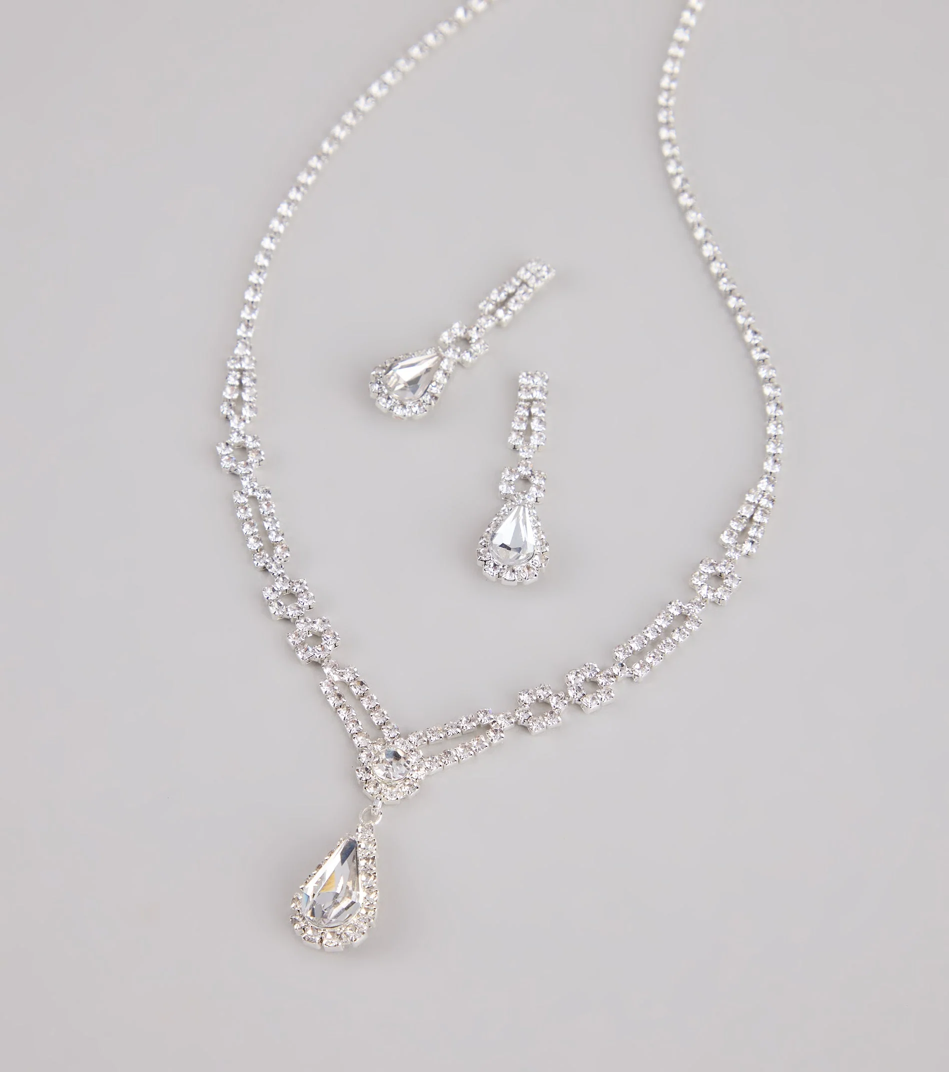 Crown Jewel Teardrop Necklace And Earrings Set