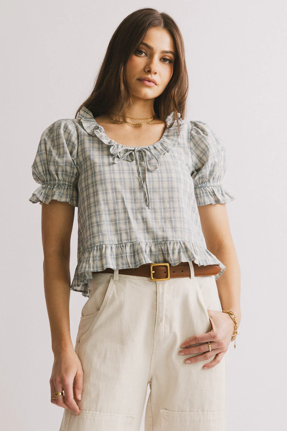 Lottie Plaid Blouse in Blue