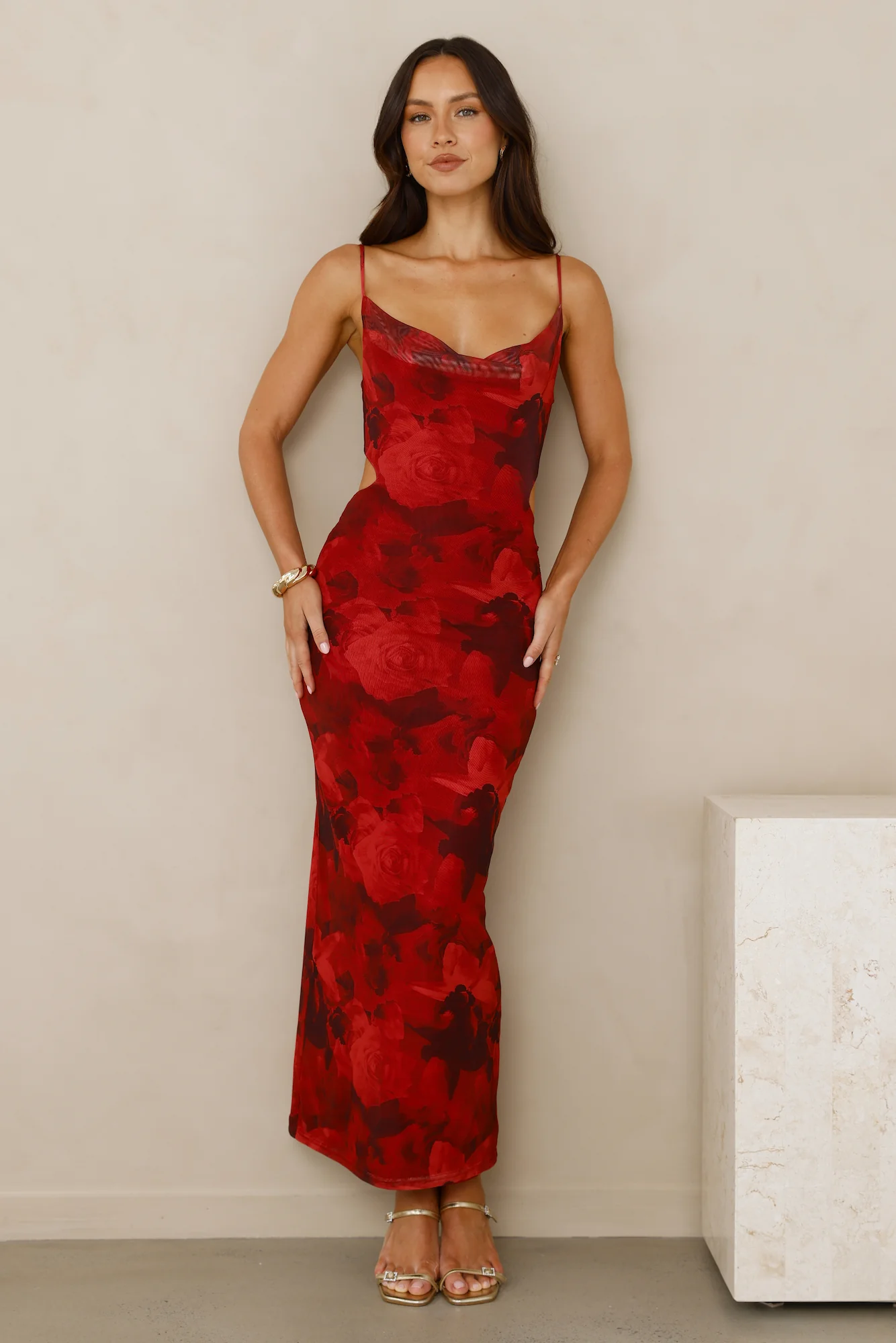 Pretty On Purpose Mesh Maxi Dress Red