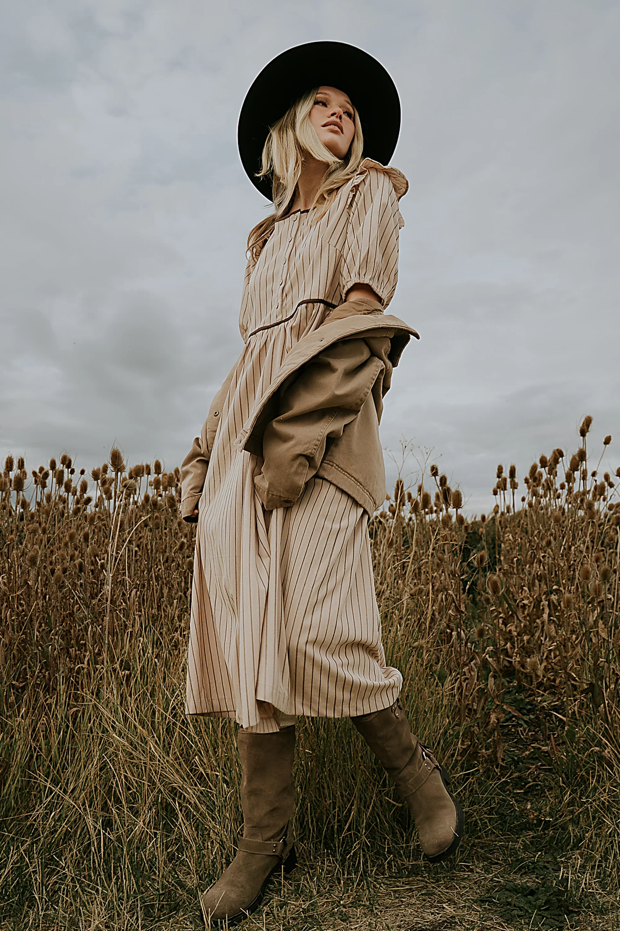 Berlin Corduroy Baby Doll Midi Dress in Taupe