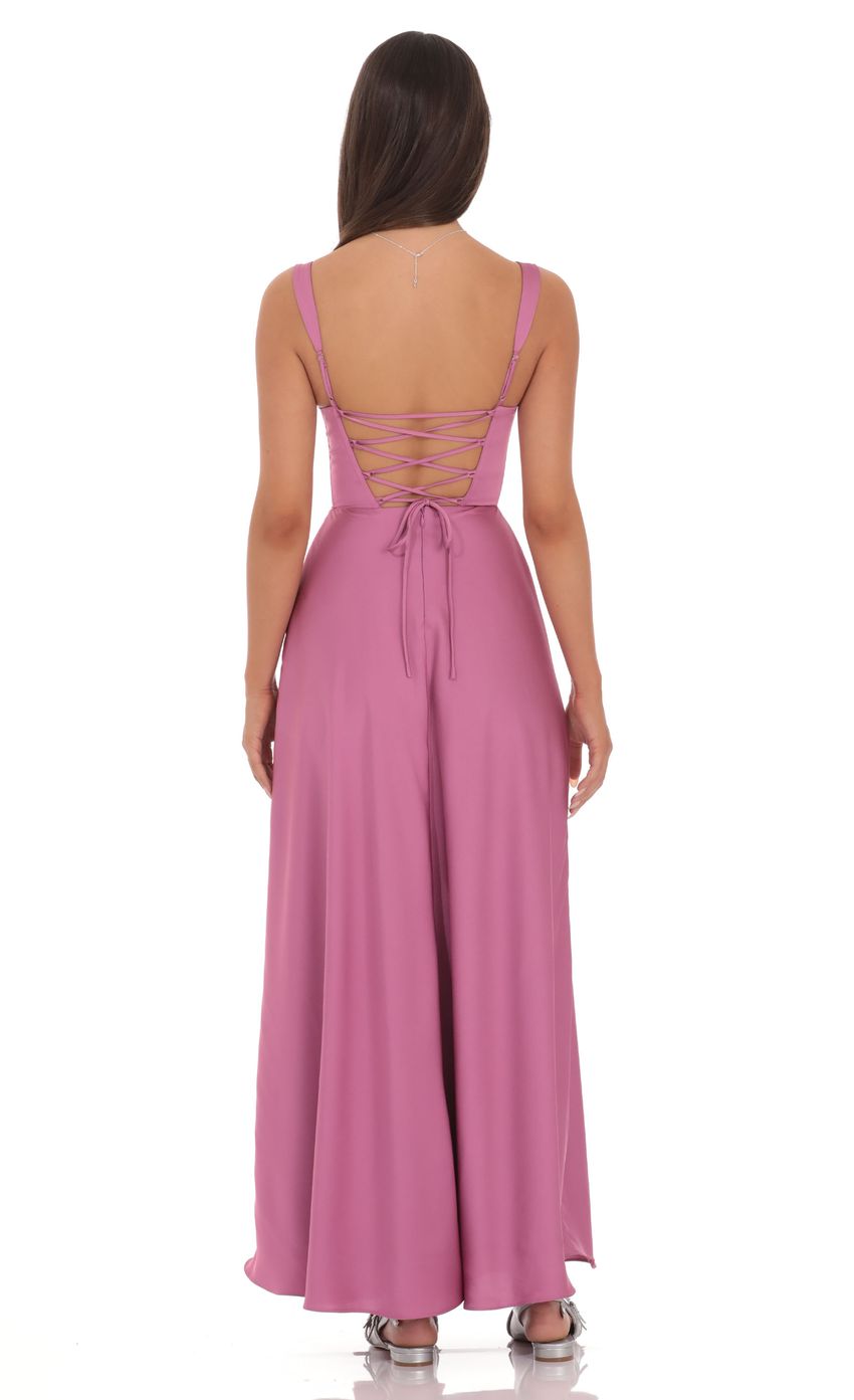 Satin Plunge Neck Corset Maxi Dress in Mauve