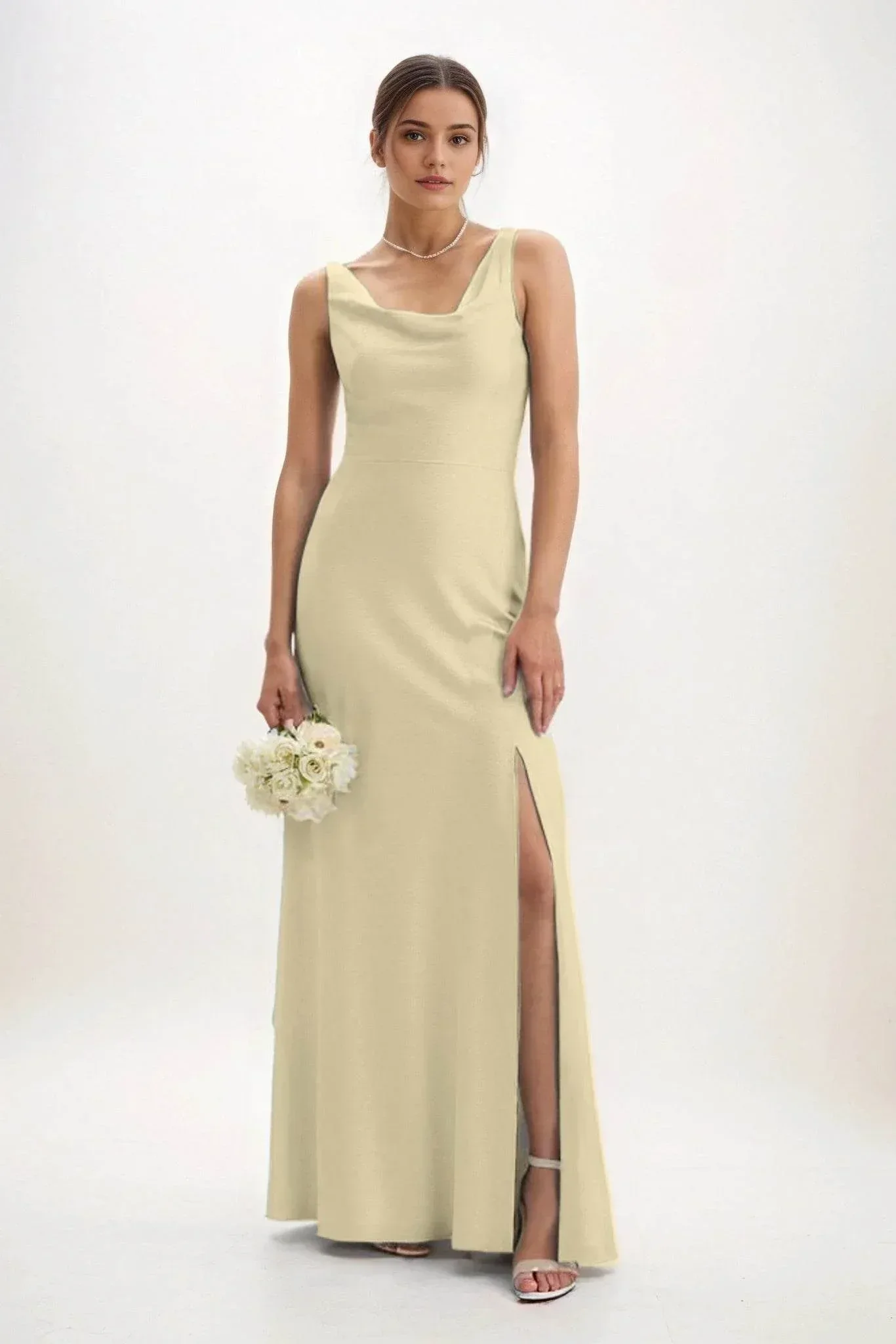 Sheath-Column Maxi Luxe Satin Bridesmaid Dress CB0816