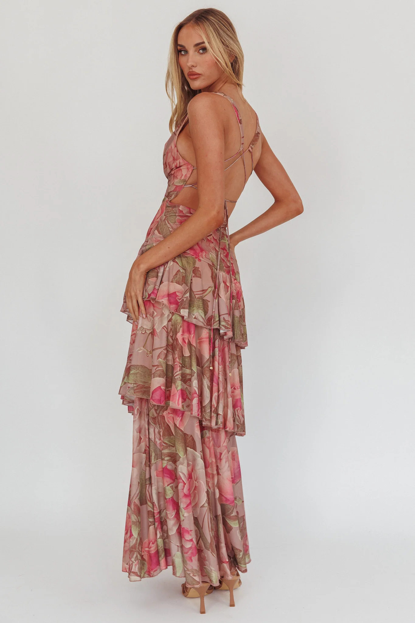 Veda Strappy Back Maxi Dress Roses Blush