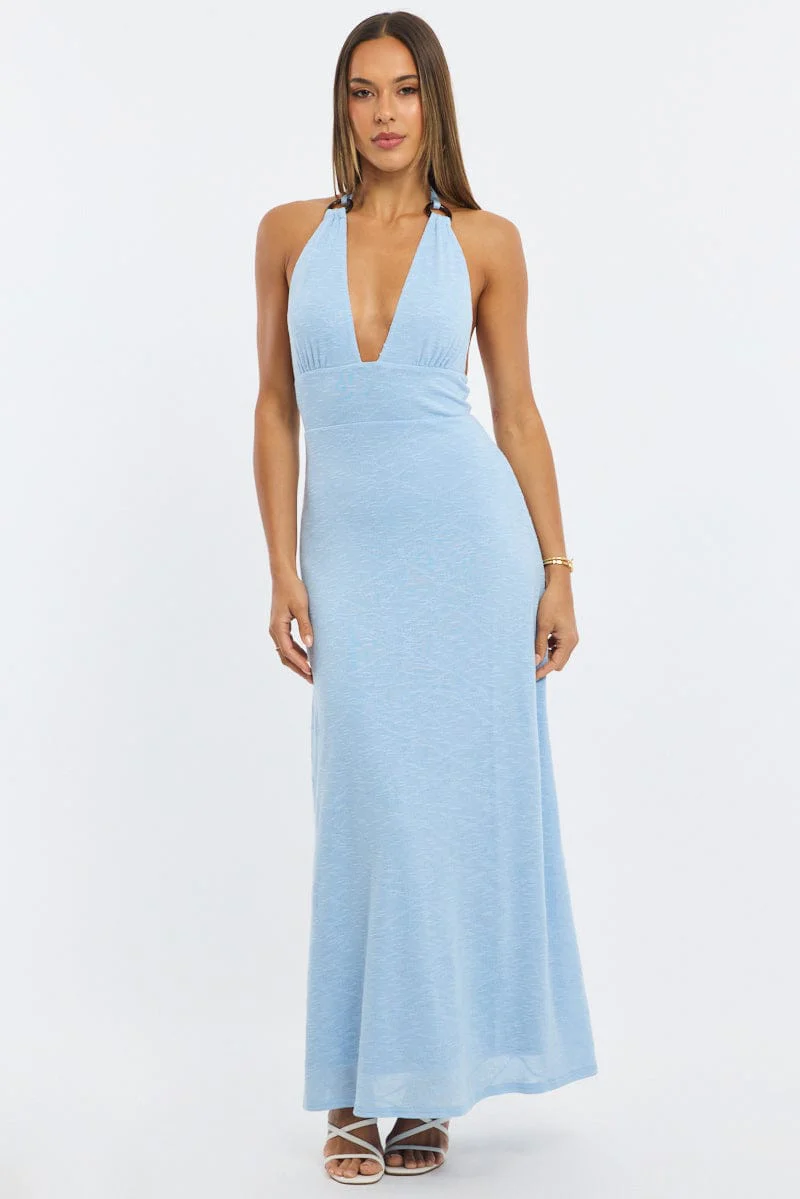 Blue Maxi Dress Halter Neck