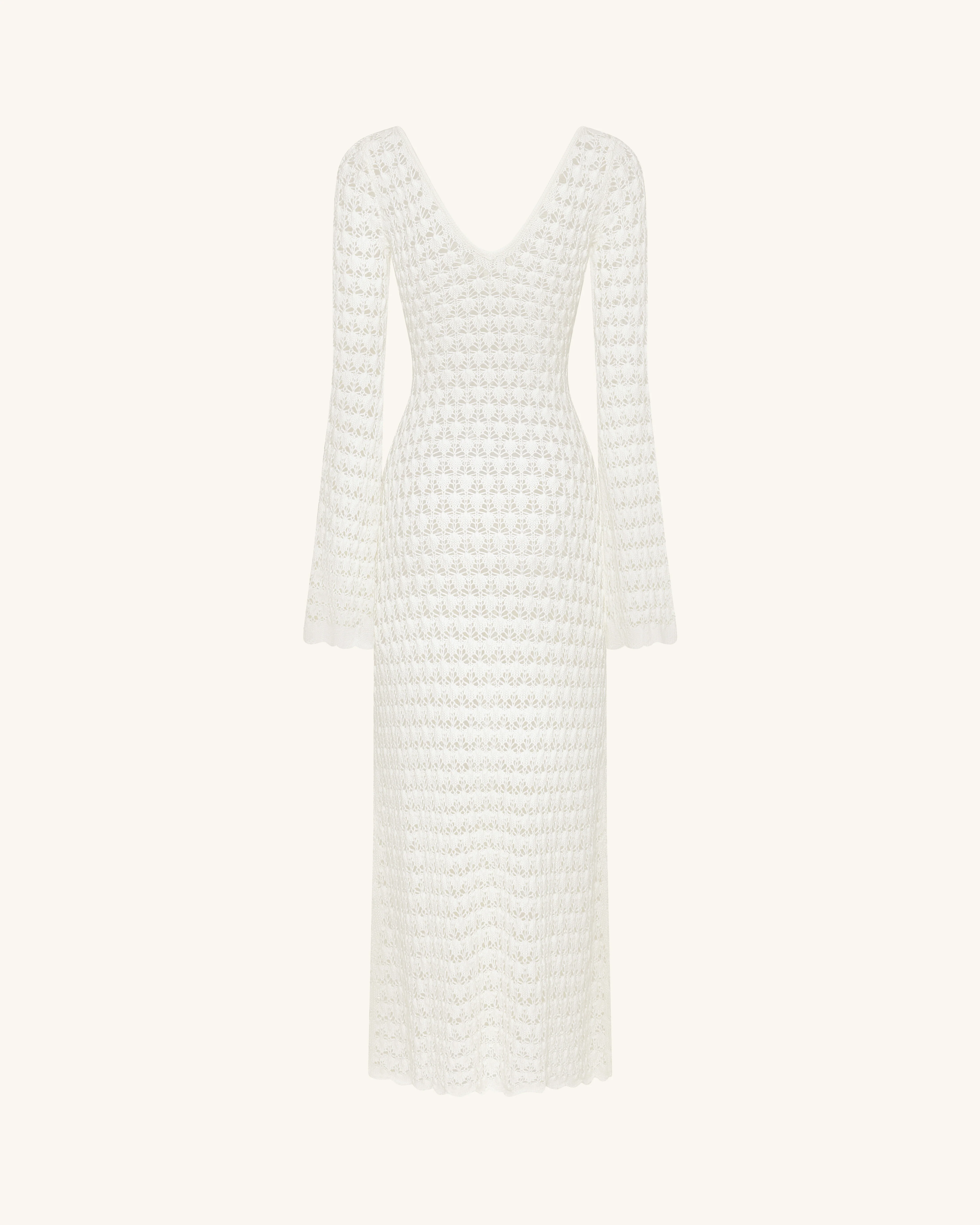 Pointelle Knit Keyhole Maxi Dress - White - FASHION NOB