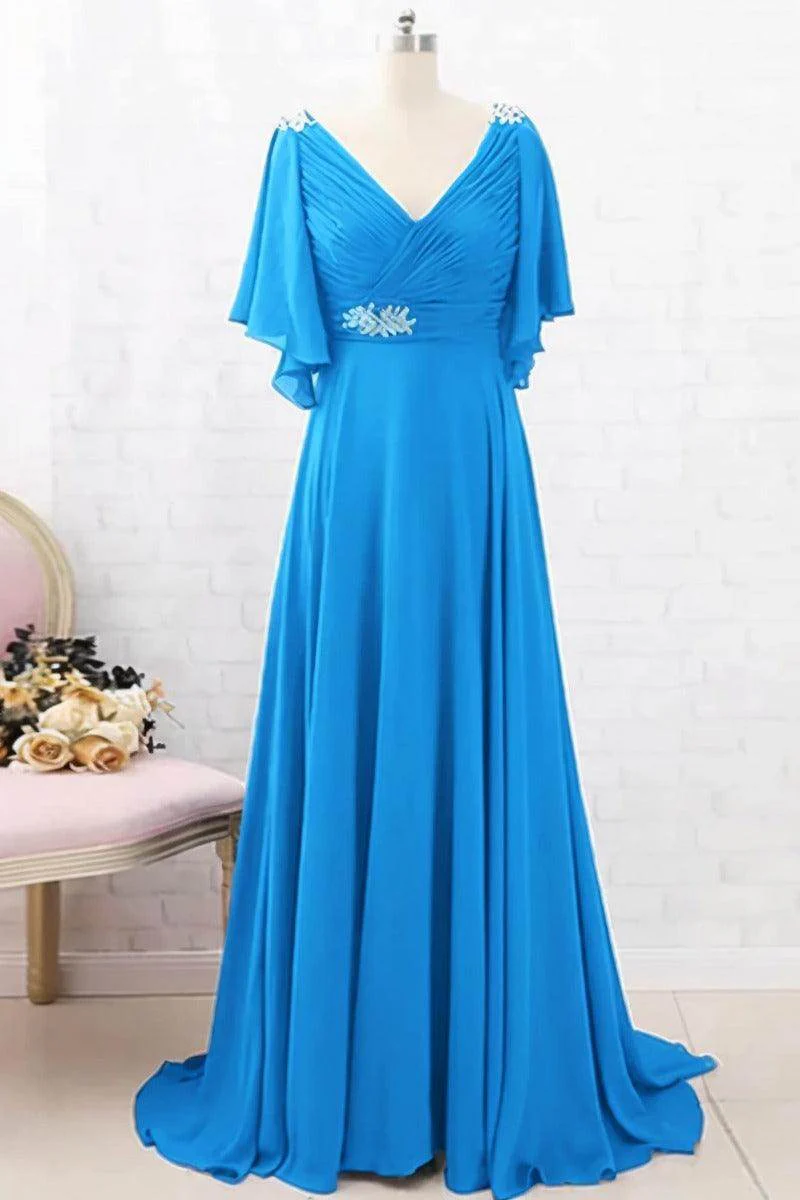 A-Line Sweep-Brush Train Chiffon Mother Dress CM0082