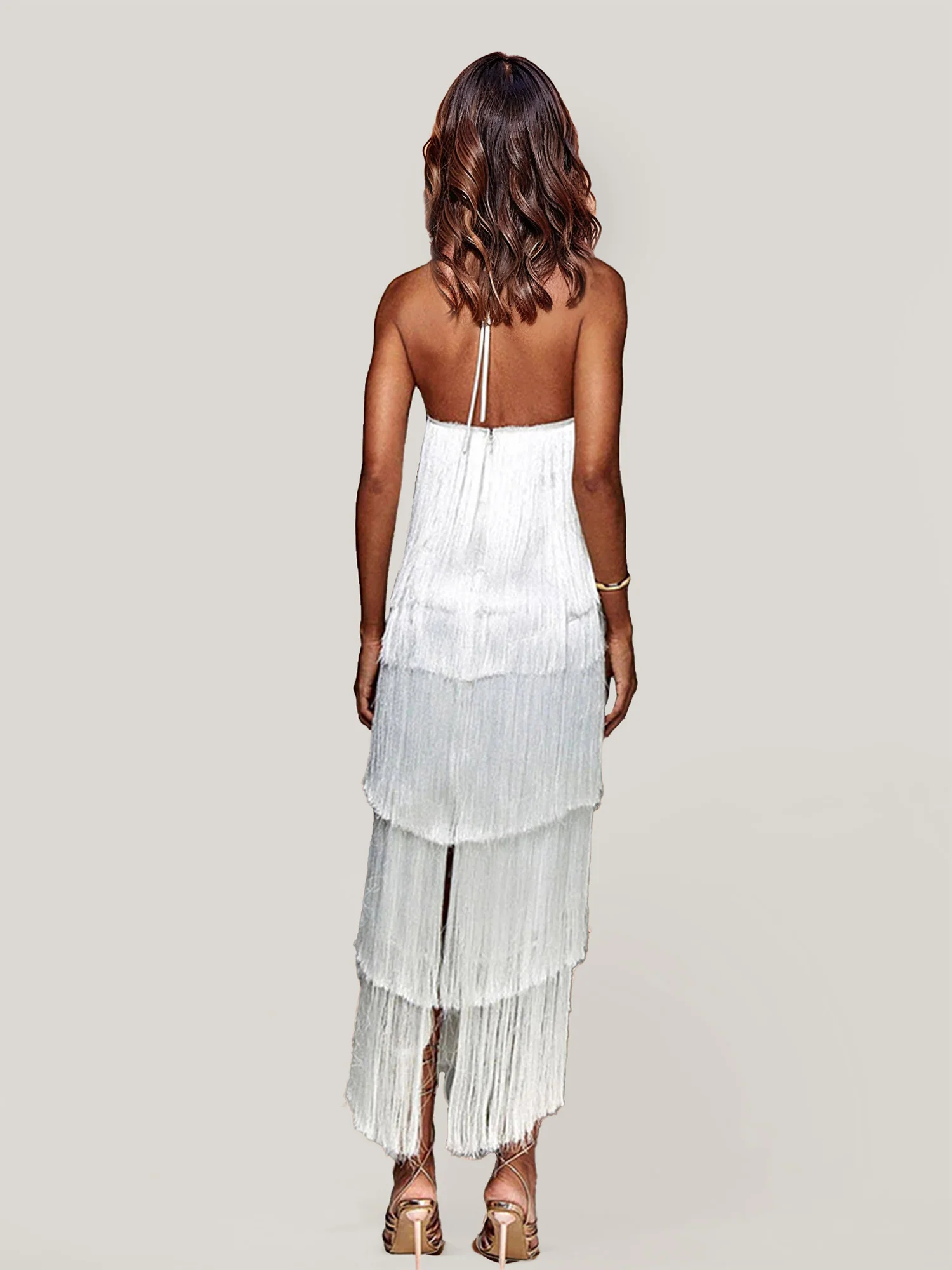 Fringed Halter Neck Midi Dress