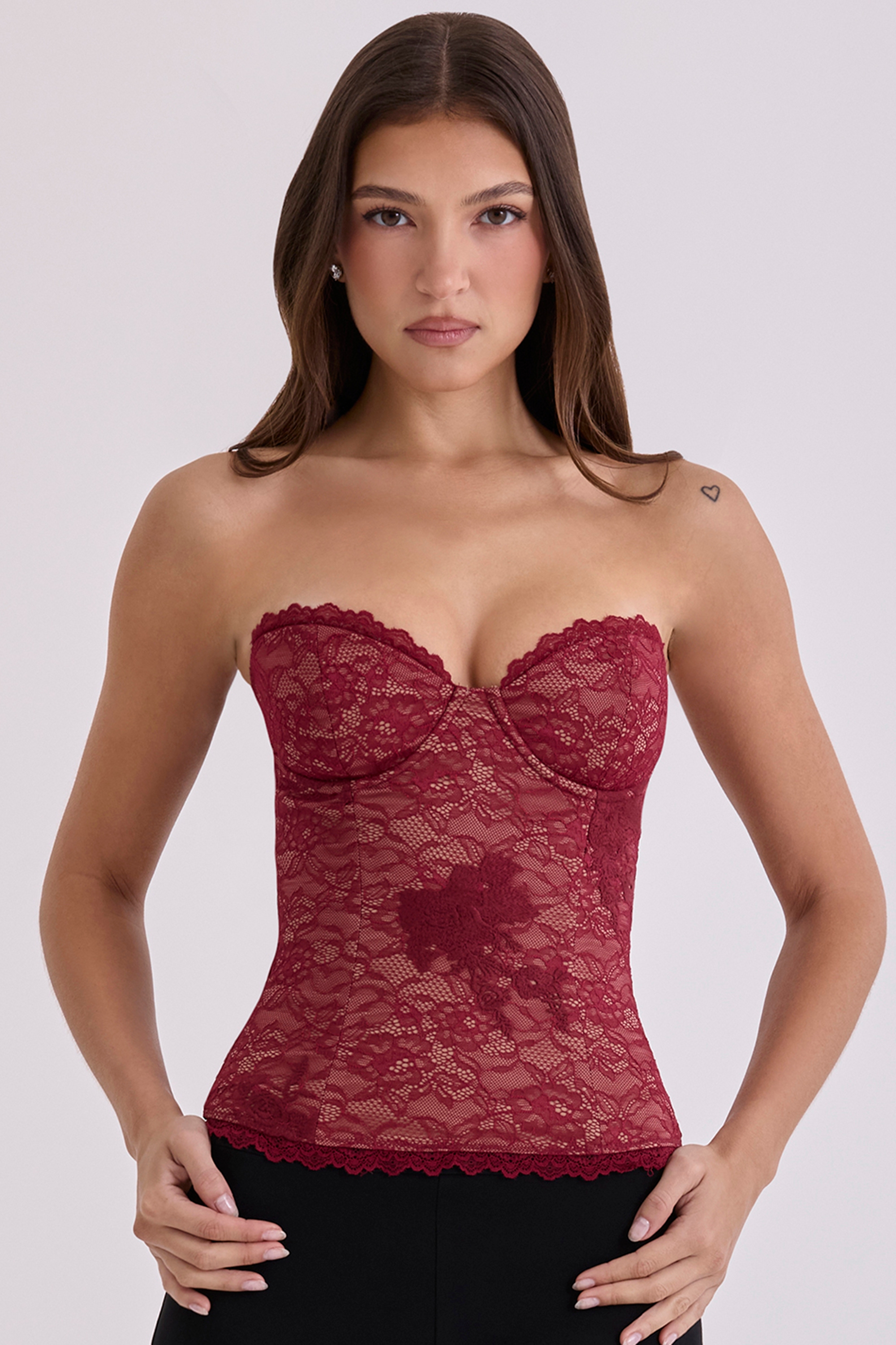 wine lace strapless corset top