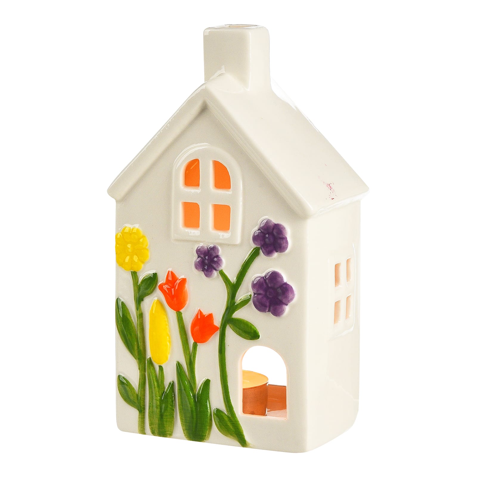 Teelichthalter Haus Weiß,B 100 x H 180 x T 70 mm