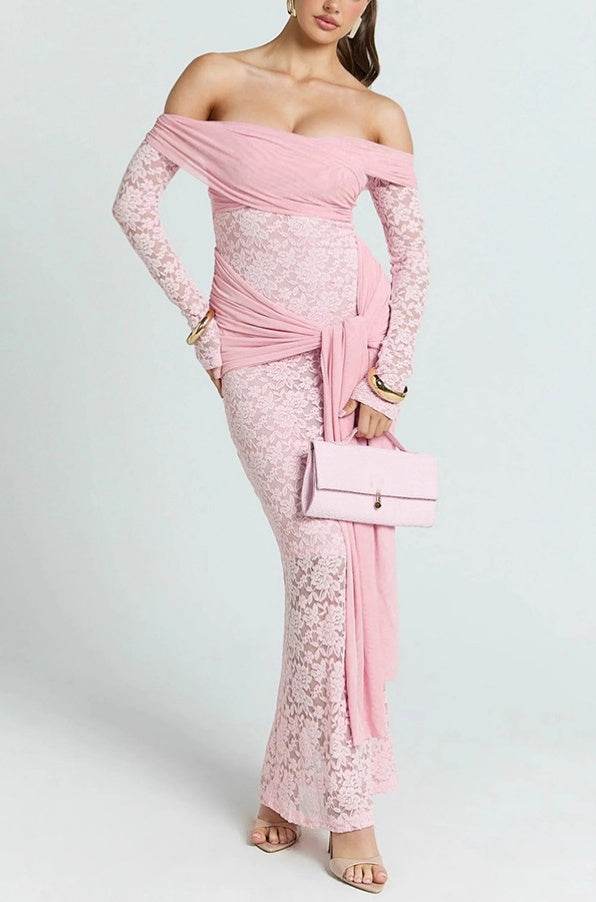 Sheath Maxi Lace Semi Formal Wedding Guest Dresses 984190843772