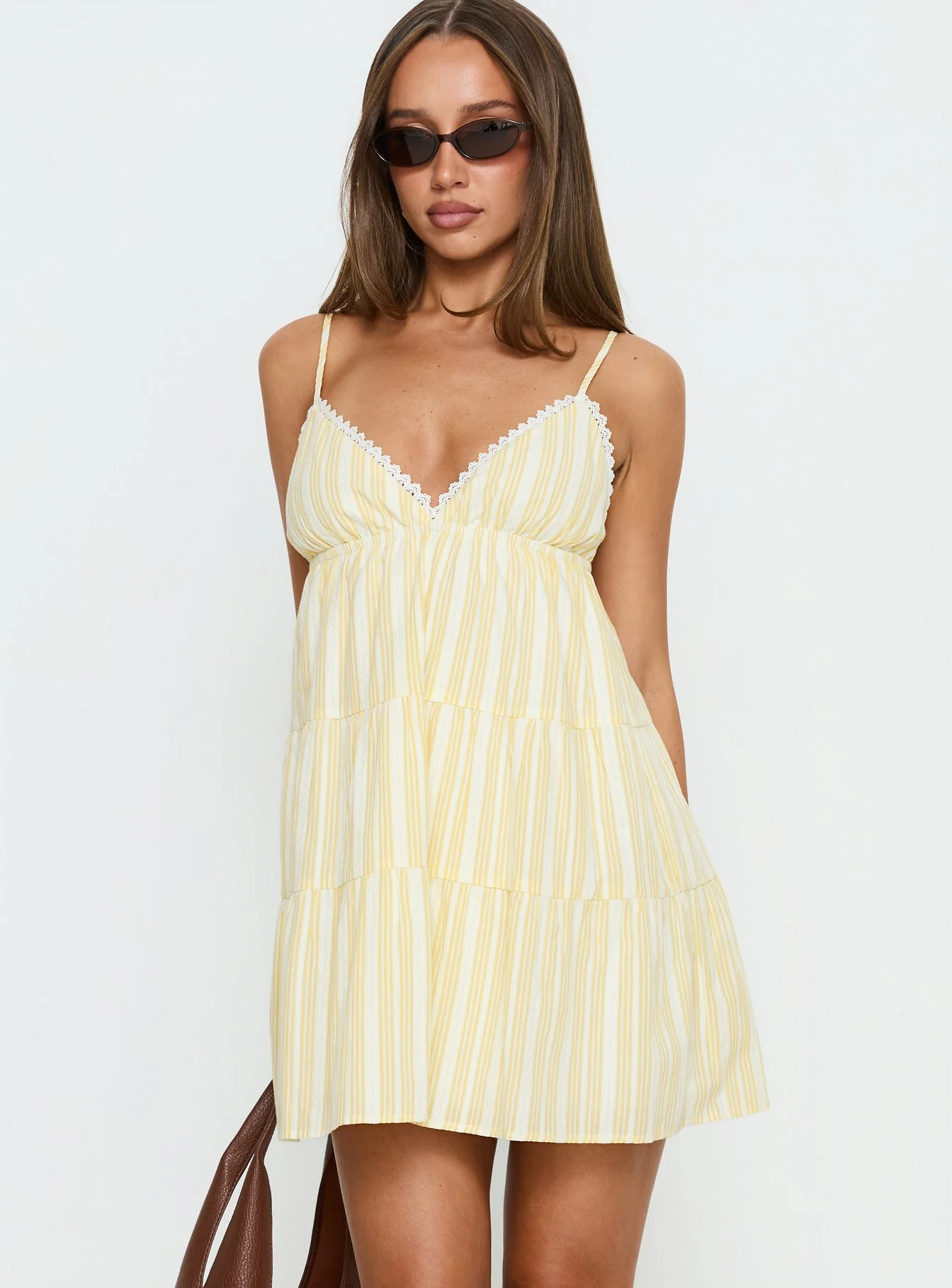 Summer Air V Neck Tiered Mini Dress Yellow