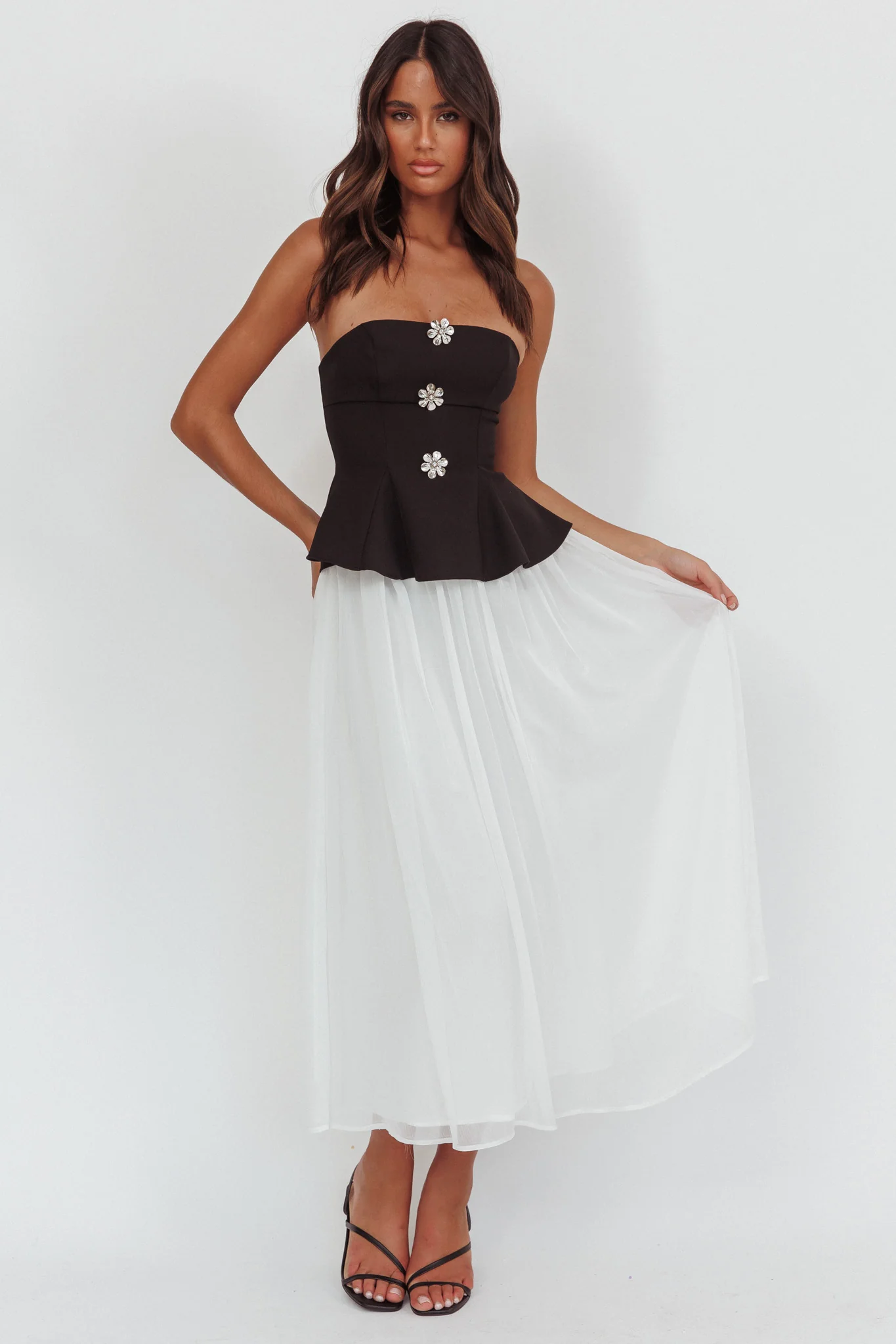 Rebel Peplum Bodice Midi Dress Black