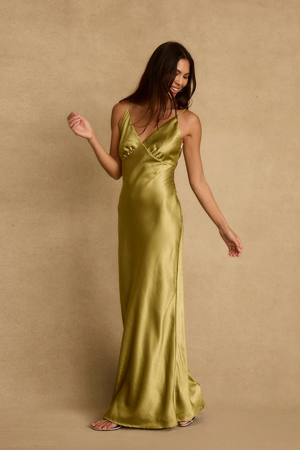 Mirabella Chartreuse Satin Maxi Dress