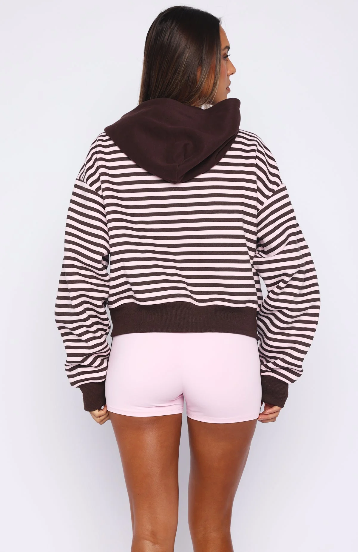 Verano Sixteen Maria Boxy Zip Front Hoodie Pink/Choc Stripe