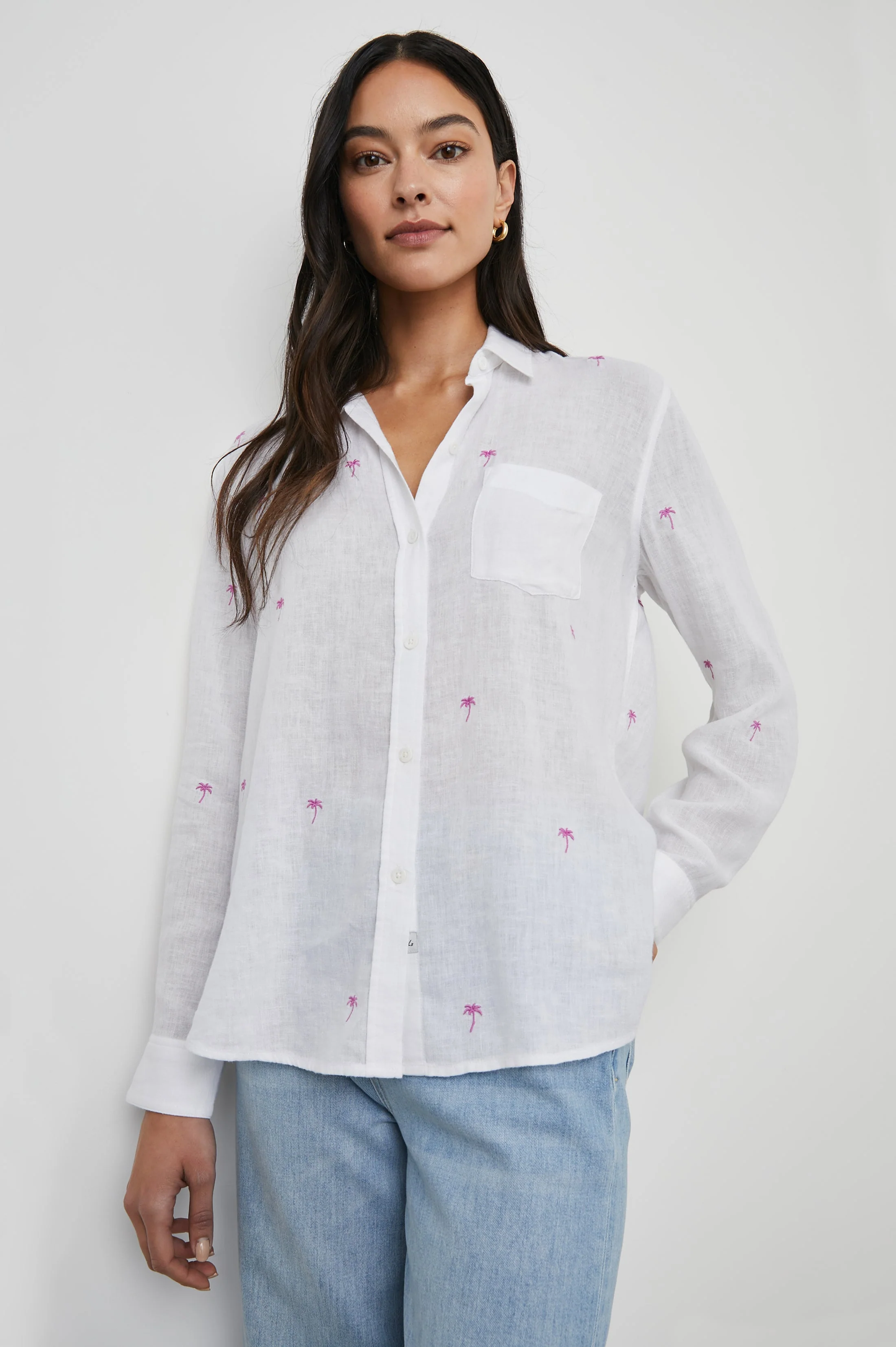 Charli Shirt - Fuchsia Embroidered Palms