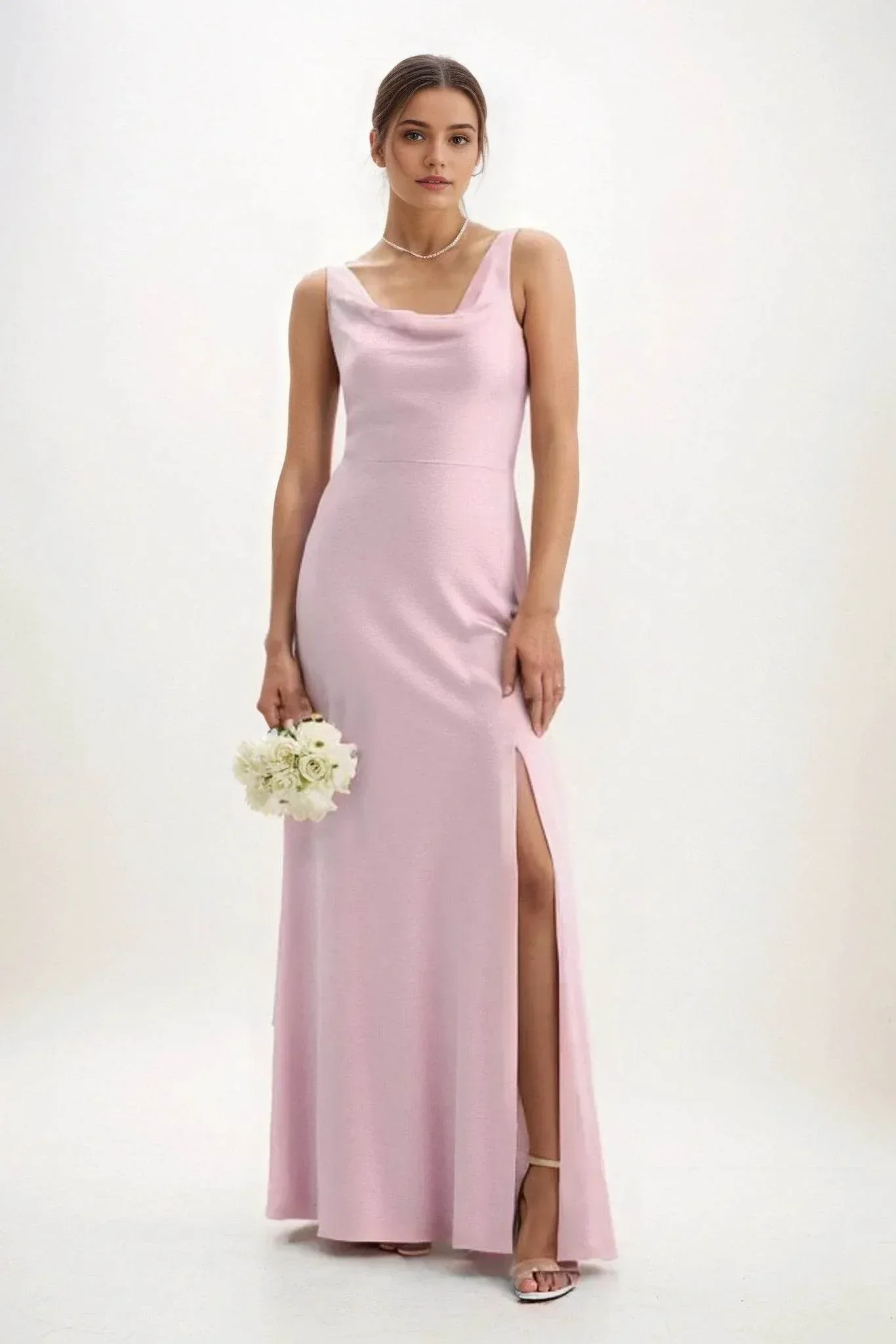 Sheath-Column Maxi Luxe Satin Bridesmaid Dress CB0816