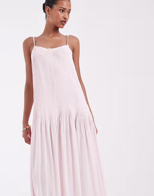 & Other Stories drop waist maxi dress with pleated skirt in light pink