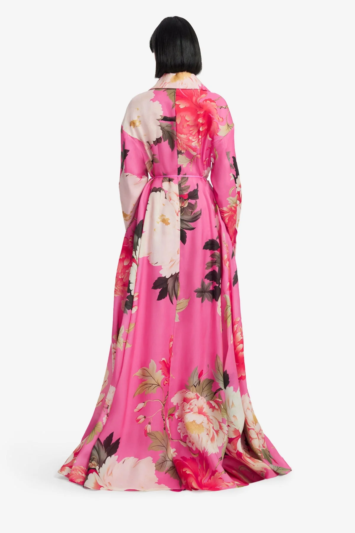 Josephine Silk Gown - Peony Print in Fuchsia