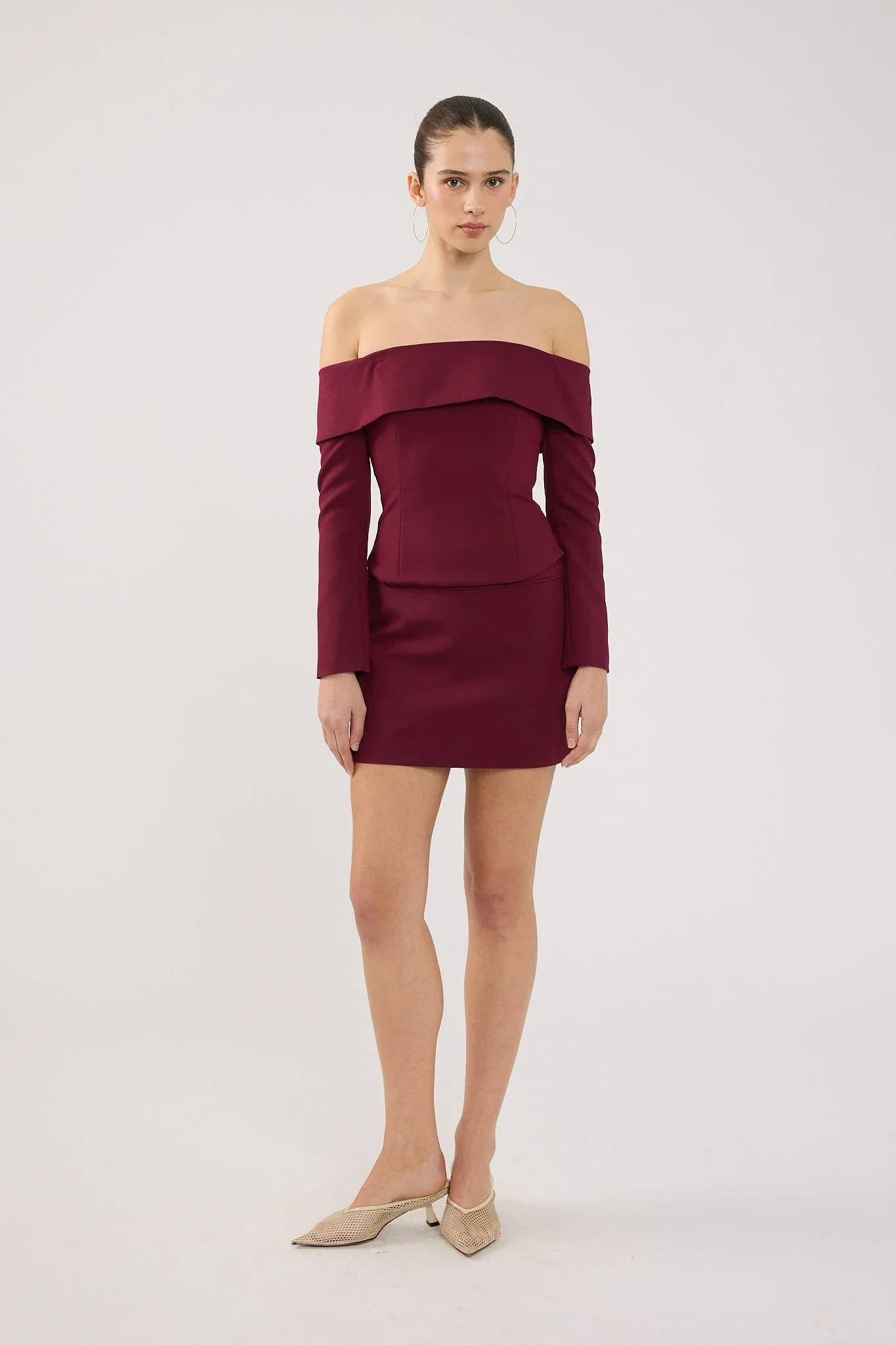 Perfect Stranger Lupa Off Shoulder Long Sleeve Top Burgundy