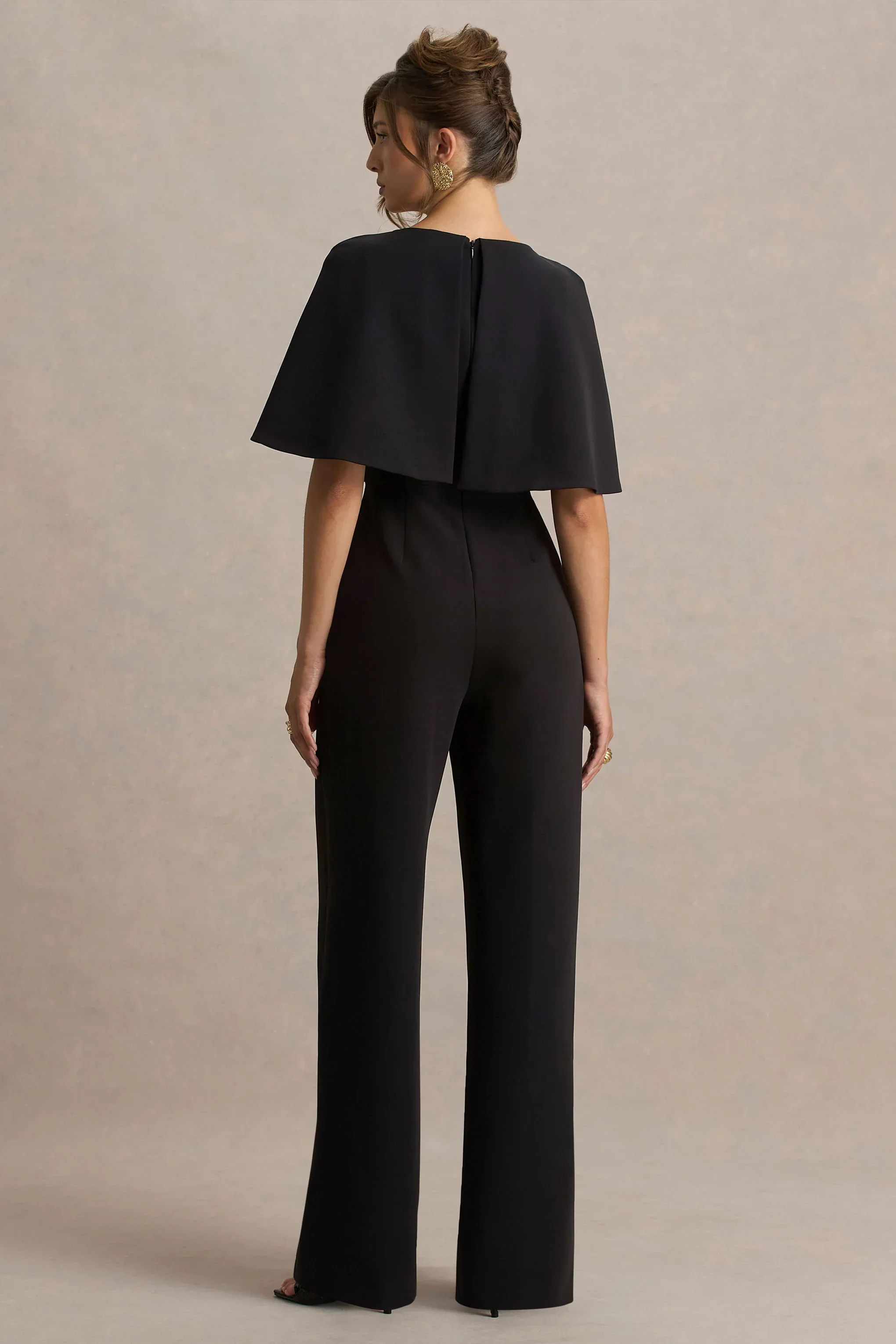 Vivid | Black Plunge-Neck Jumpsuit With Bow-Detail