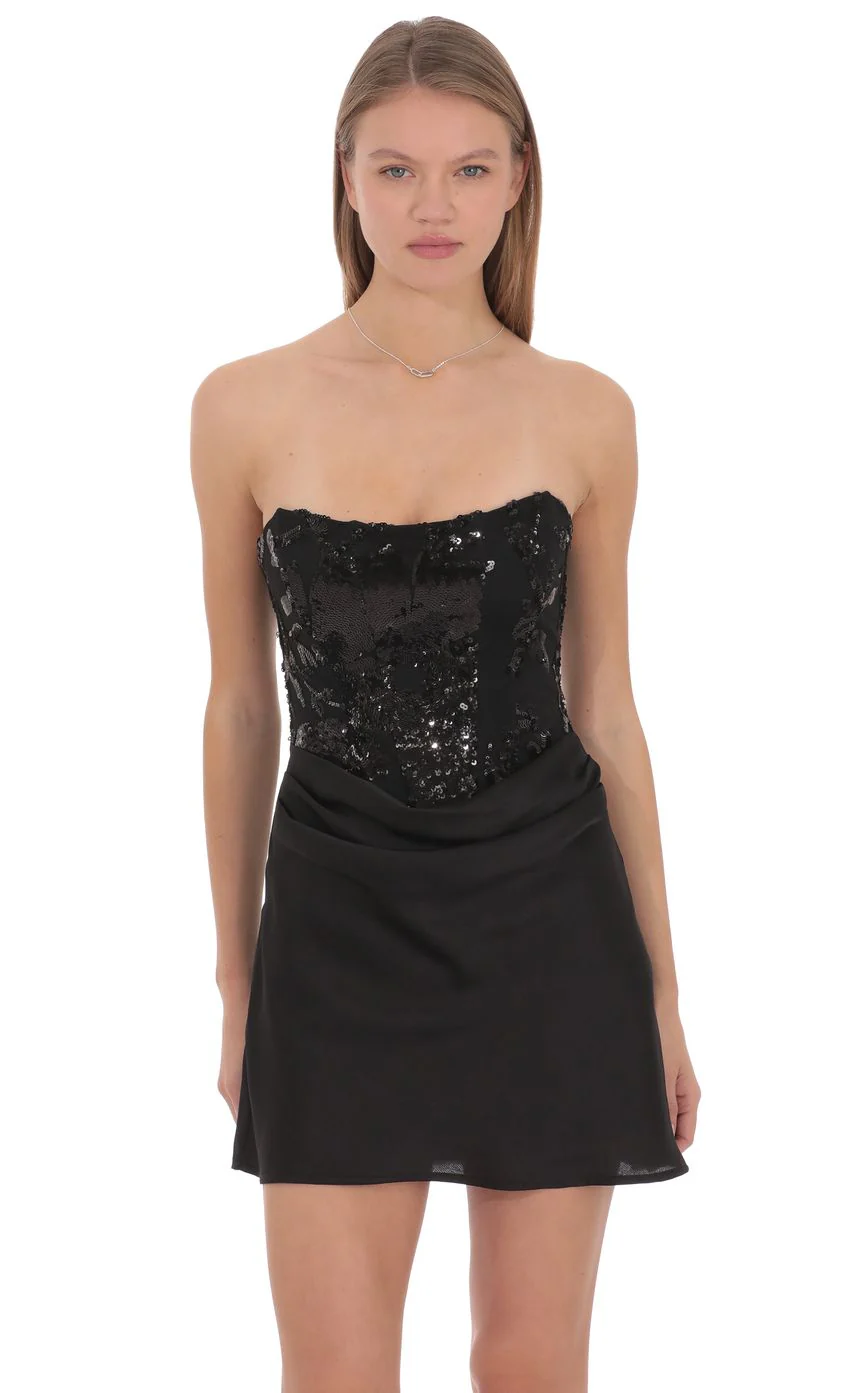 Virelia Corset Mini Dress in Black