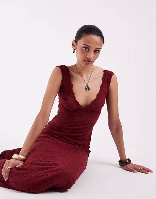 lace cami maxi dress in rust
