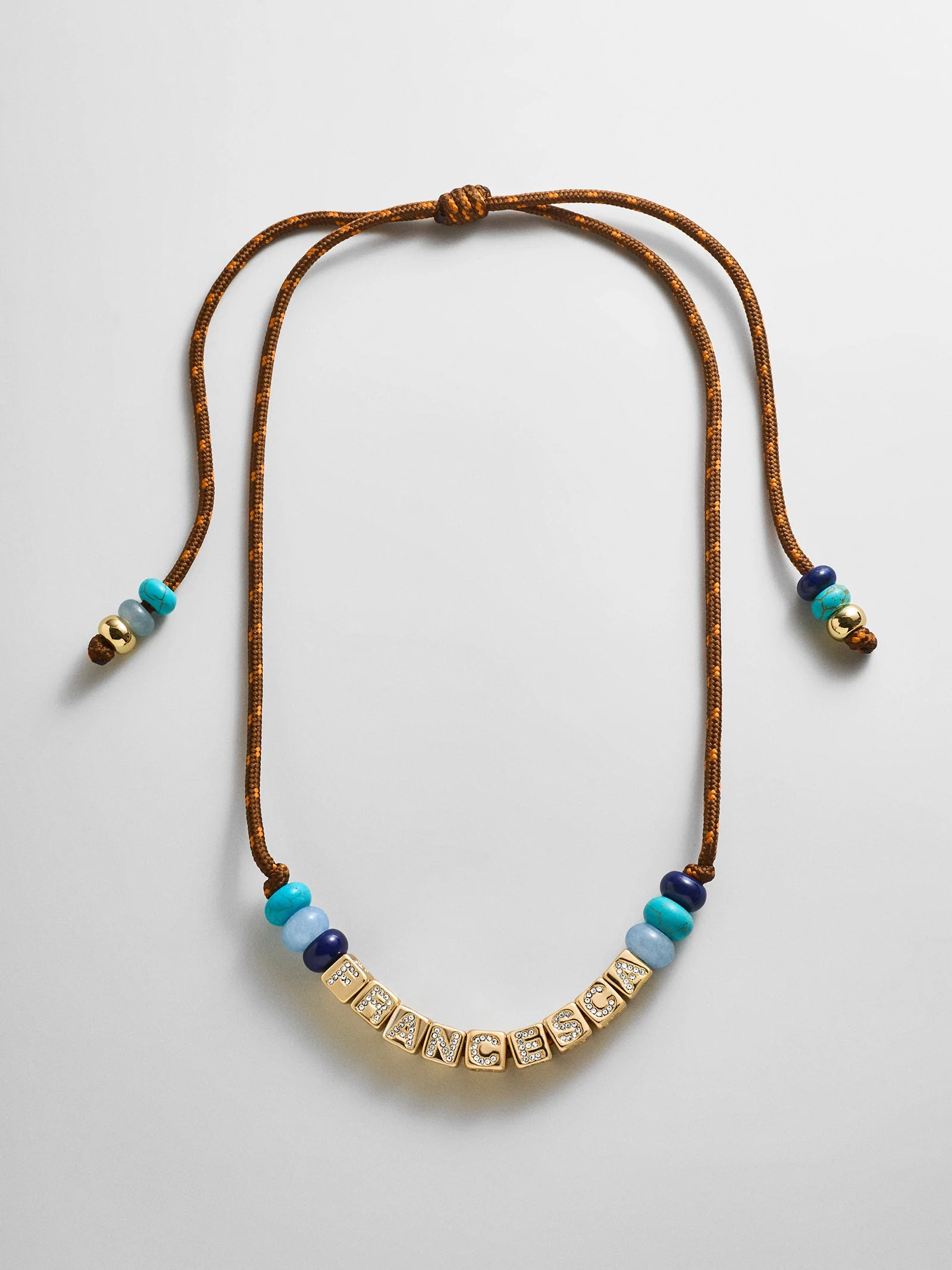 Custom Block Letter Semi-Precious Paracord Necklace - Brown