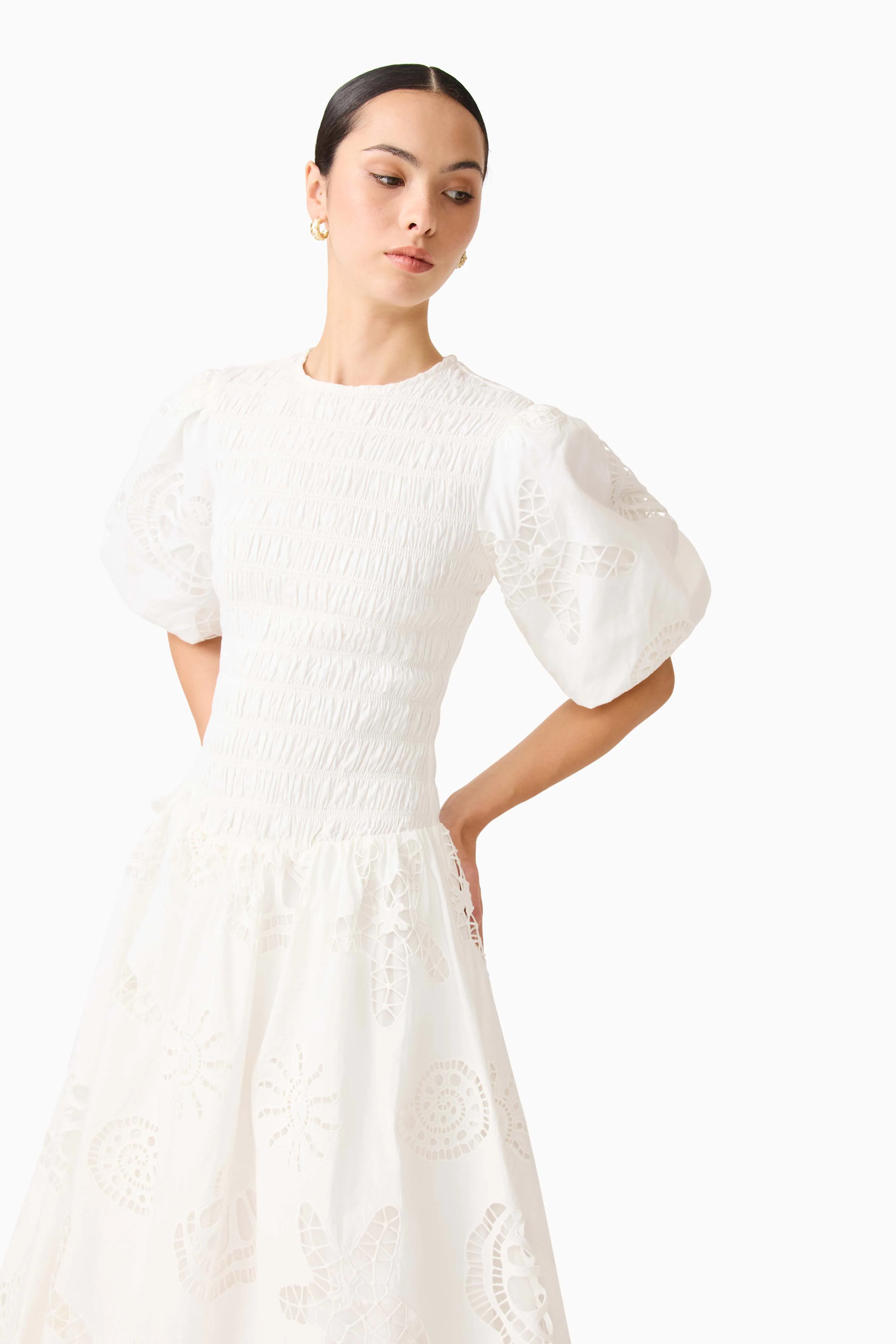 Celine Puff Sleeve Maxi Dress in White