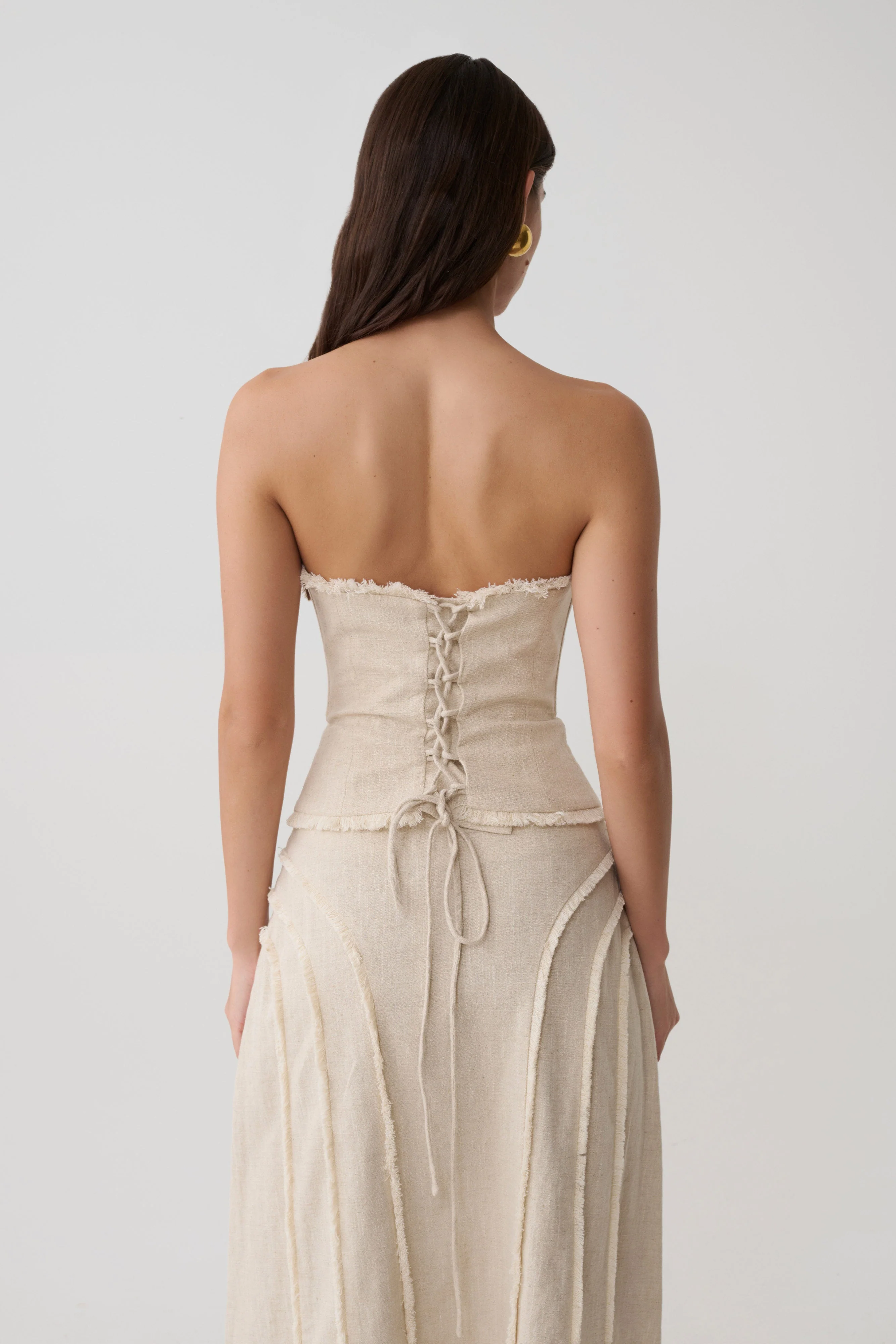 Annie Strapless Tie Back Linen Top - Natural