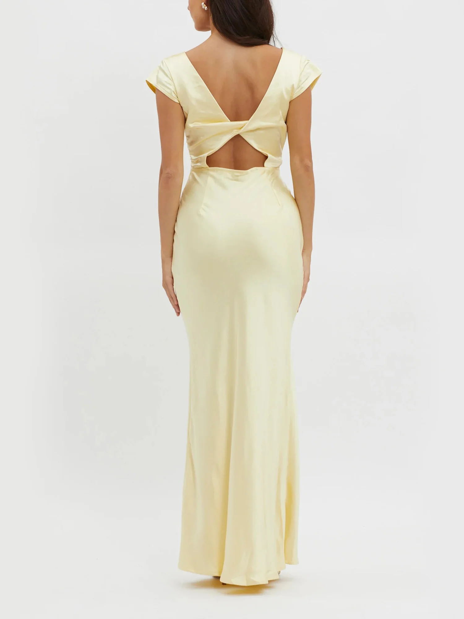 Lemon Cream Plunge Neck Maxi Dress