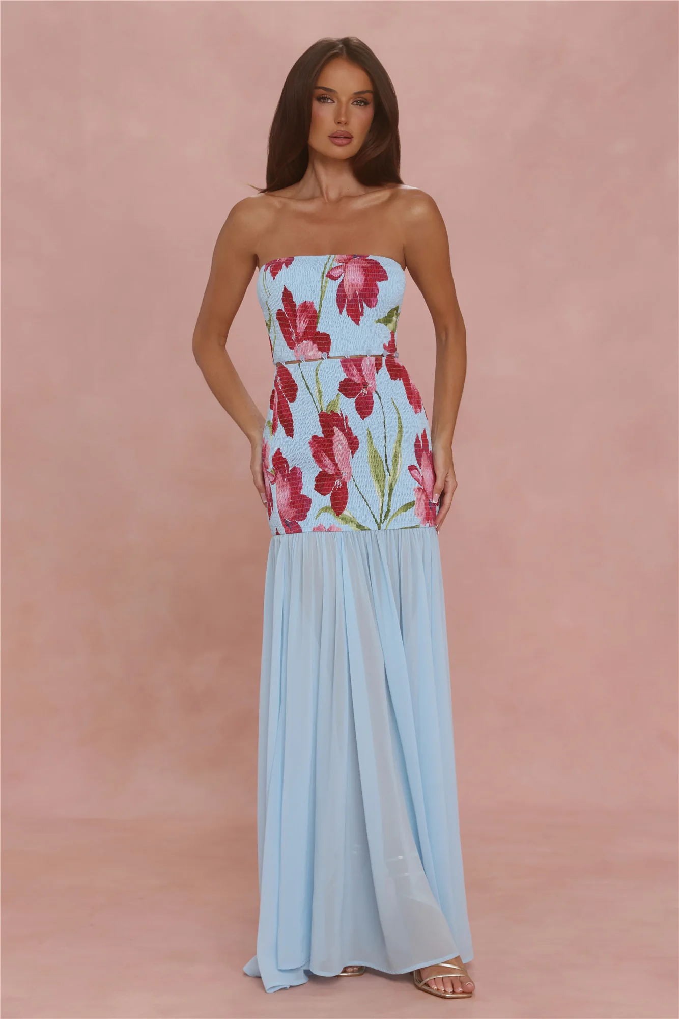 Dressed For The Occasion Strapless Maxi Dress Blue Floral