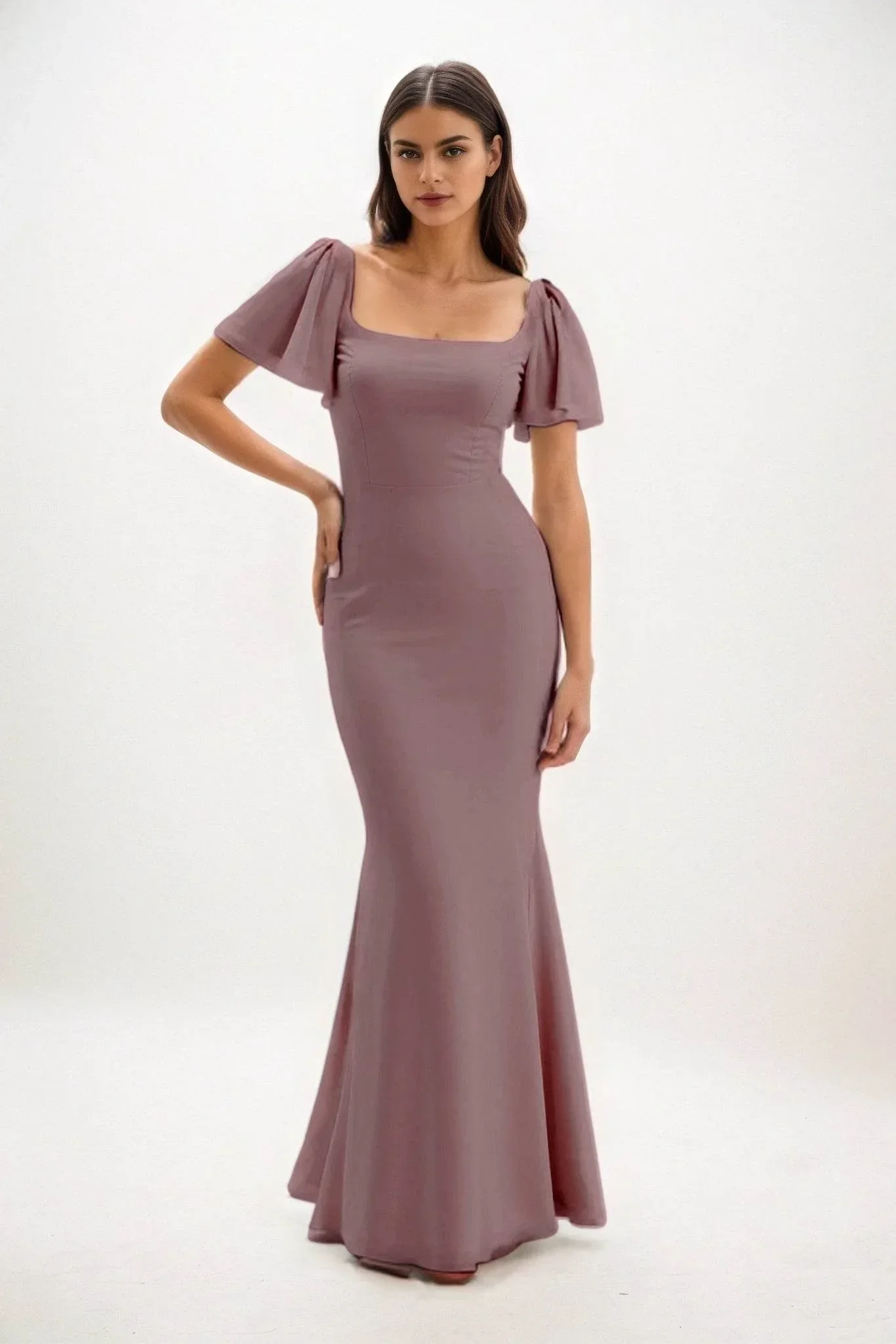 Sheath-Column Maxi Chiffon Bridesmaid Dress CB0813