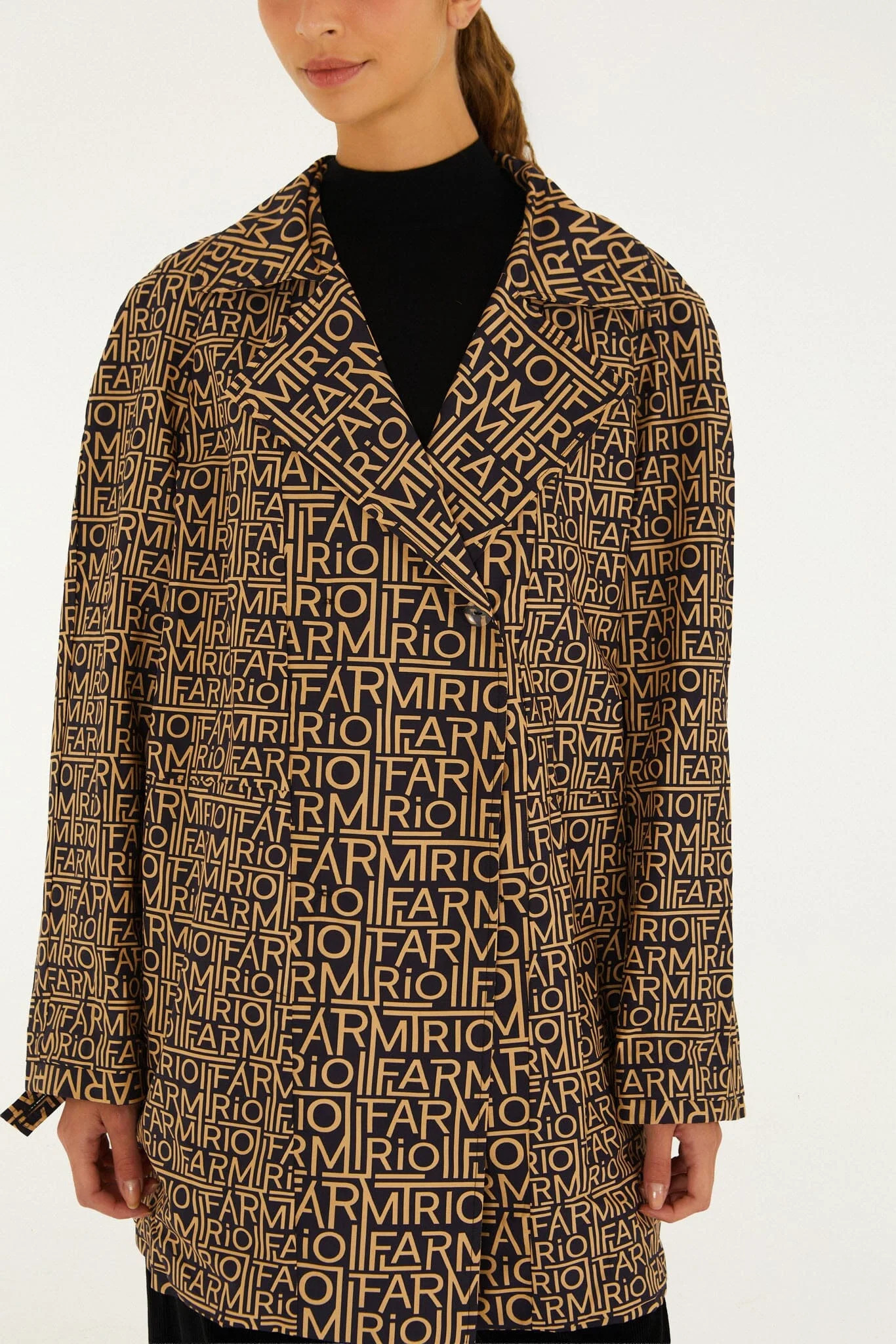 Mixed Carioca Coffee Scarves Trench Coat