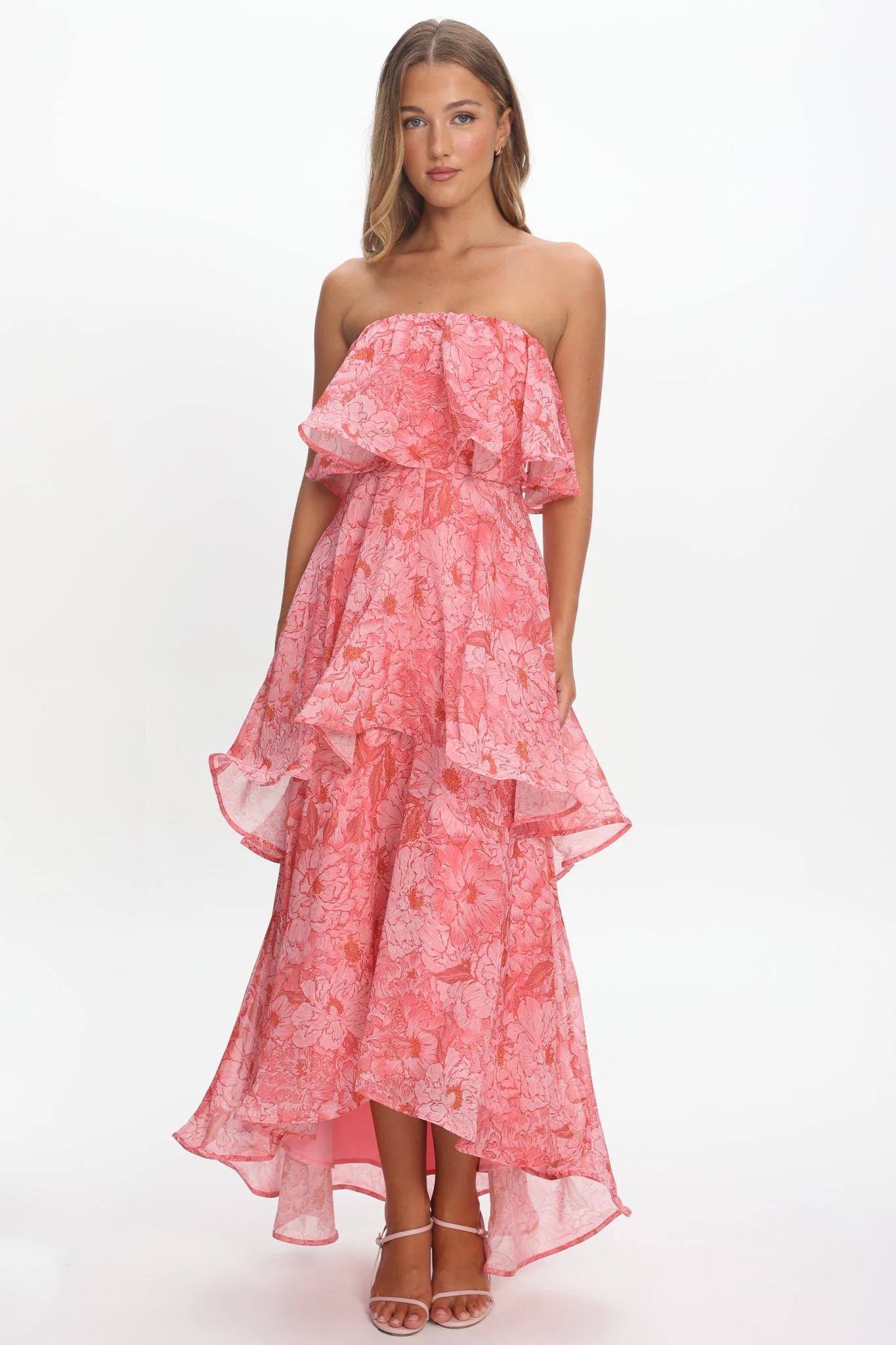 Honfleur Strapless Layered Maxi Dress Print Pink