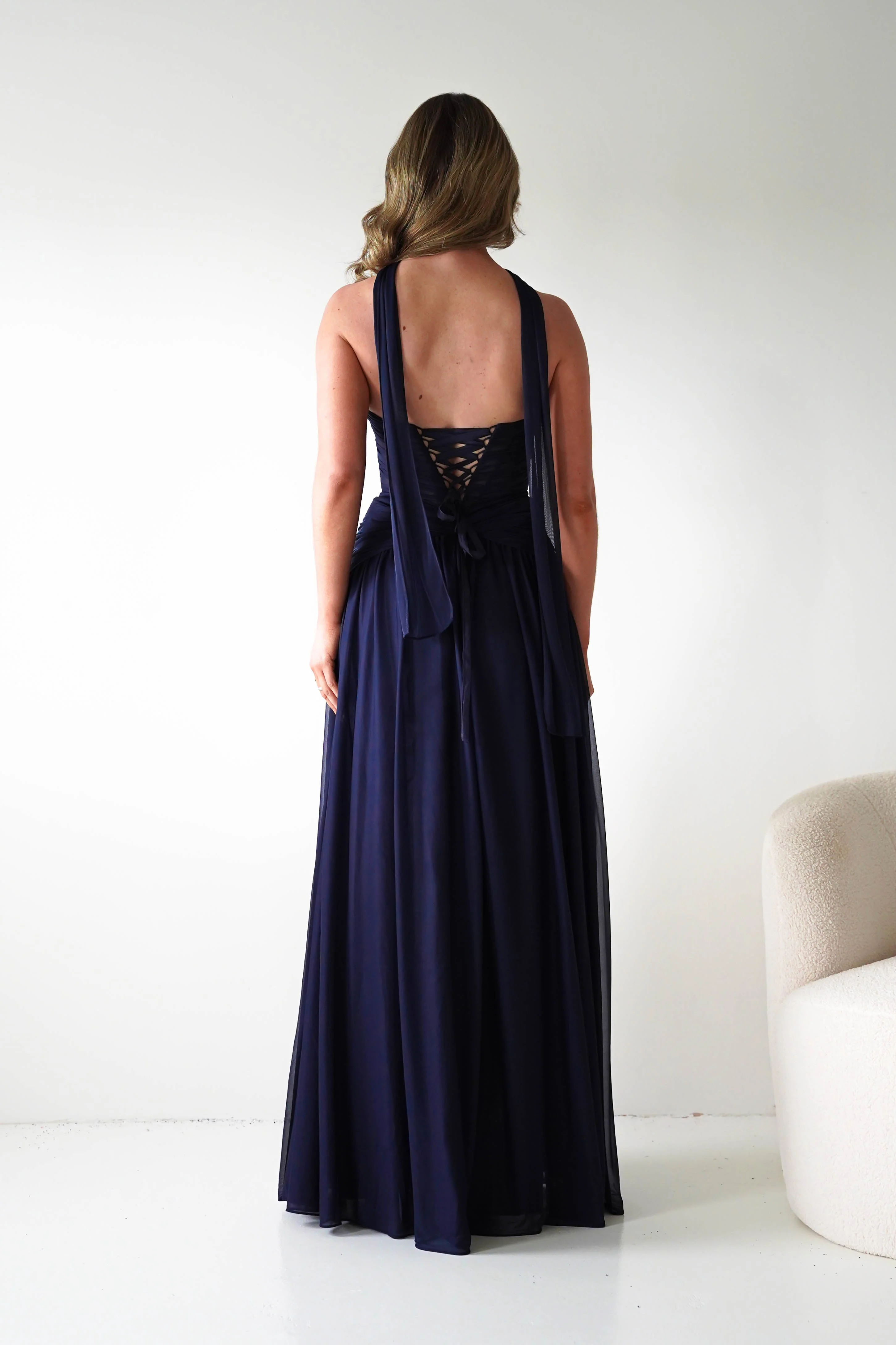 Nicolette Strapless Chiffon Maxi Gown | Navy