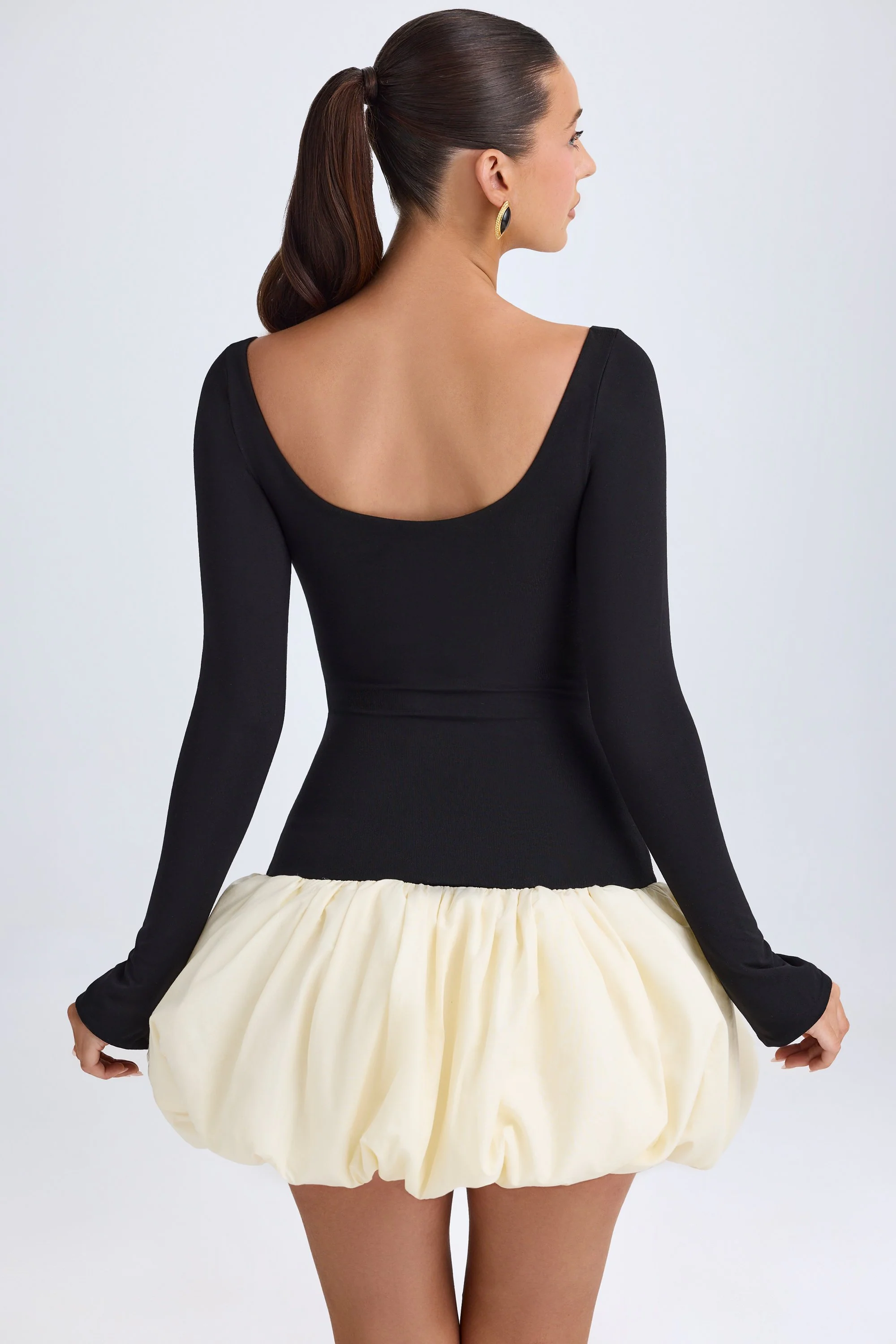 Modal Scoop-Neck Drop-Waist Bubble Hem Mini Dress in Vanilla