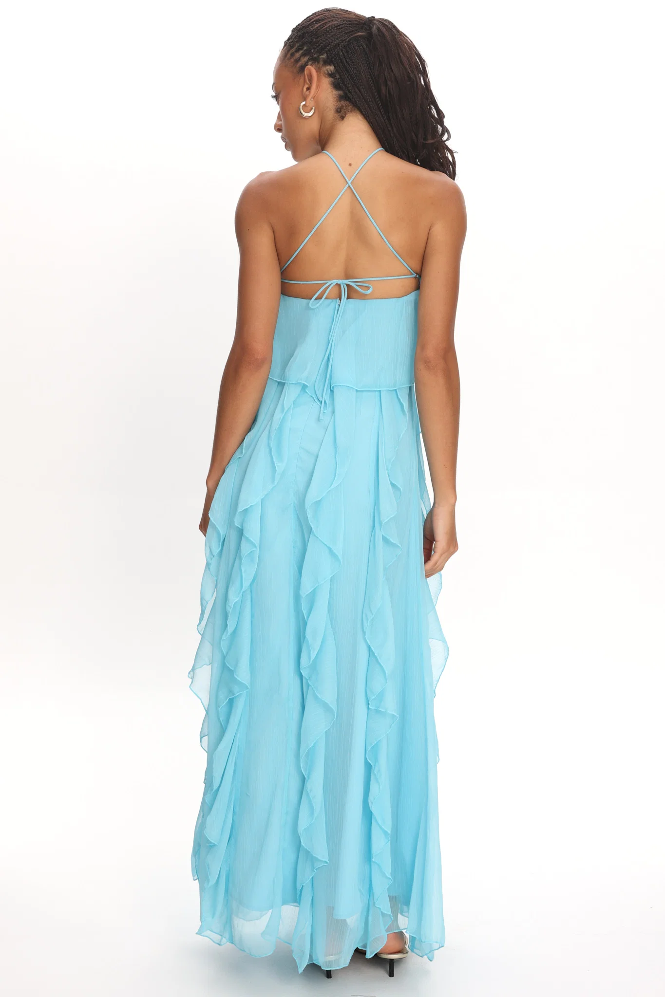 Cici Halterneck Ruffle Maxi Dress Aqua