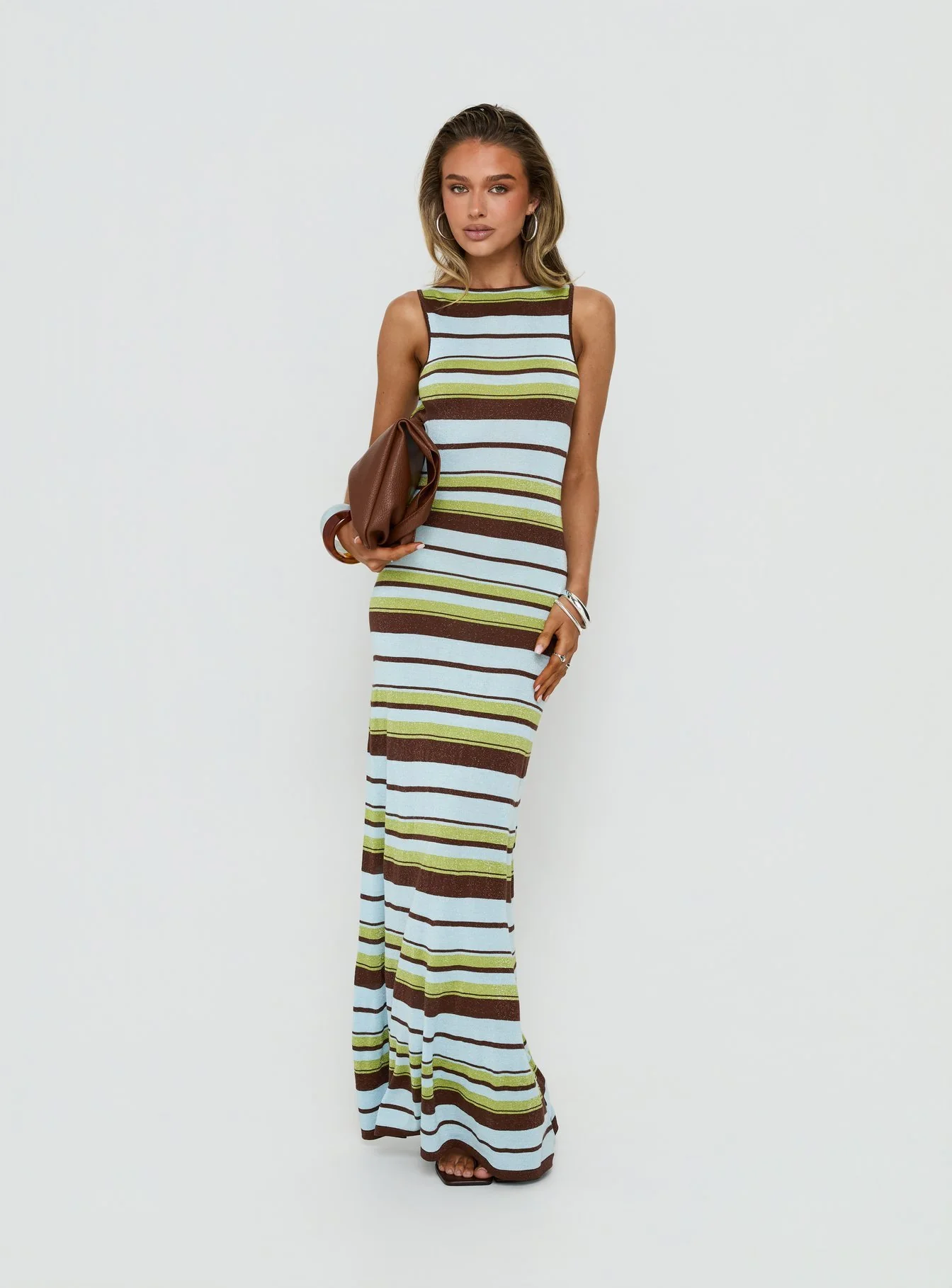Saedee Knit Low Back Maxi Dress Multi Stripe