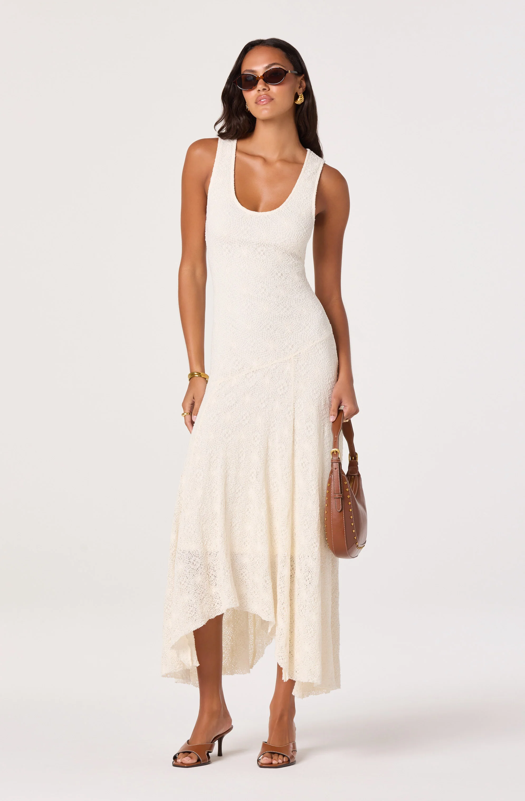 Freida Lace Knit Asymmetric Midi Dress