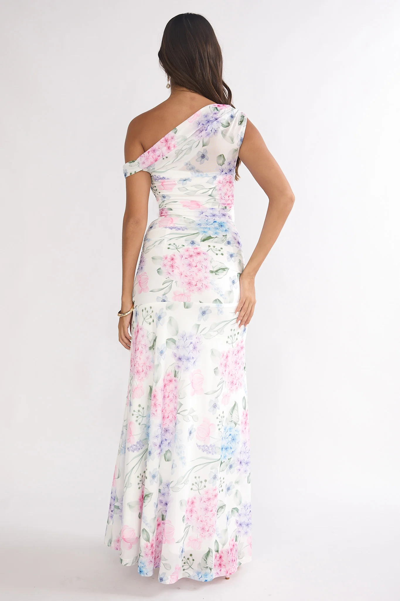 Lylah Asymmetric Neckline Mesh Maxi Dress Floral Blue - luluinthesky
