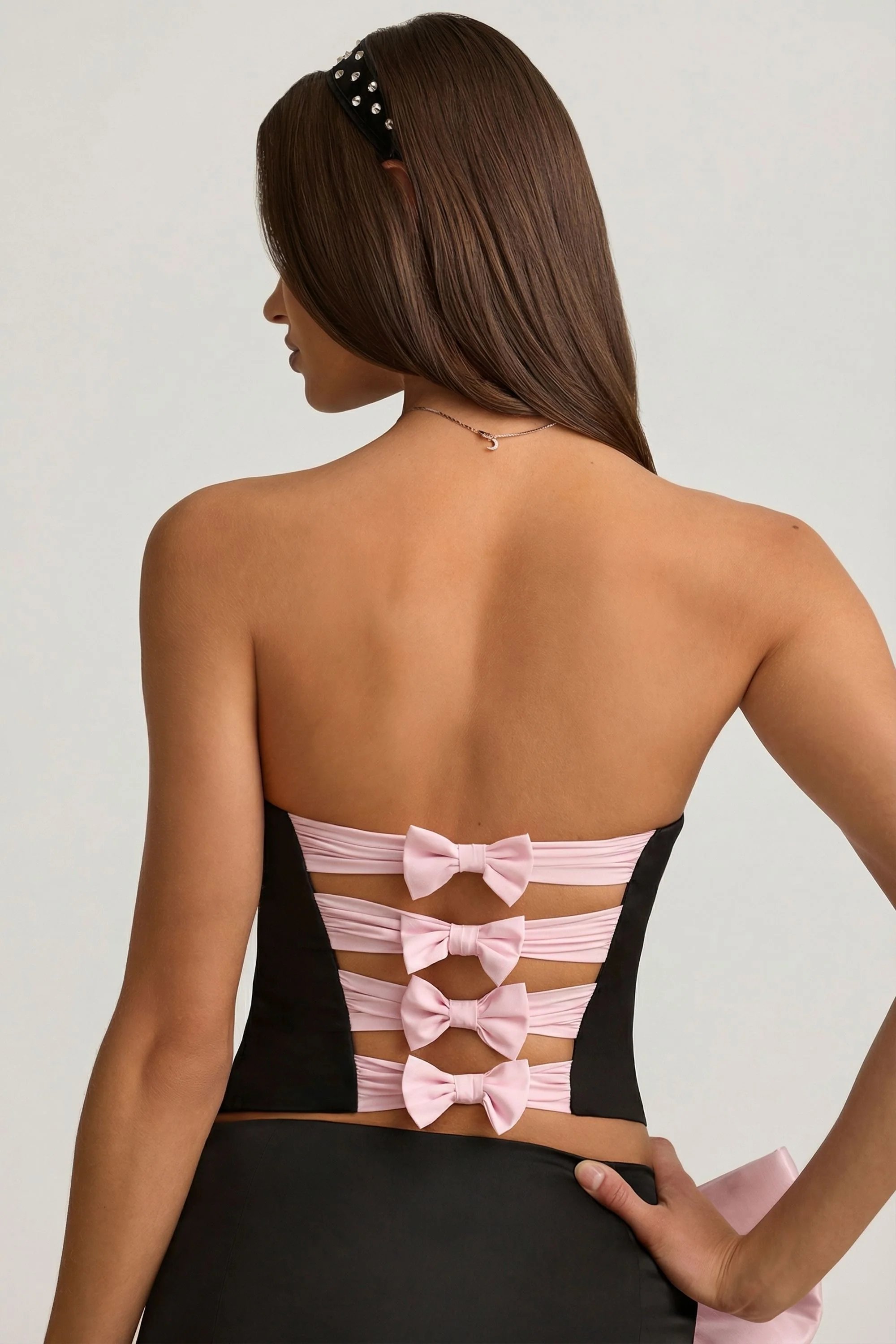 Cut-Out Bow-Detail Corset Top in Black