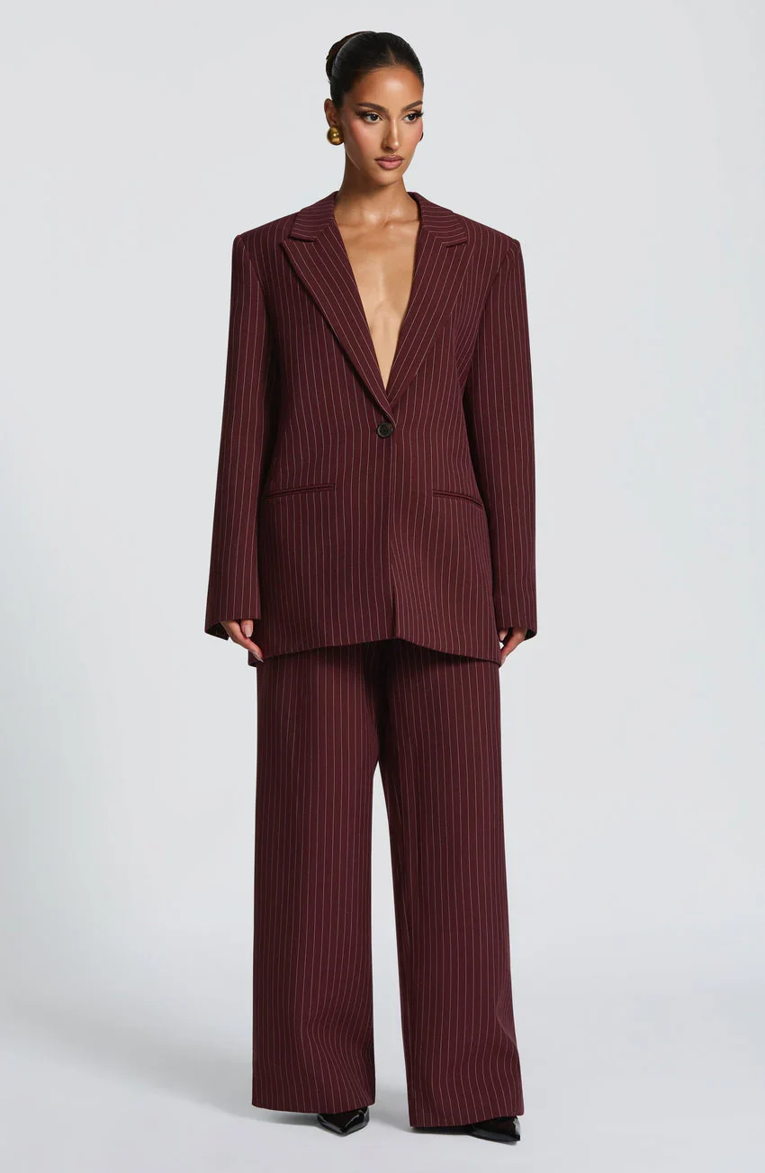 Reece Blazer - Burgundy Pinstripe - luluinthesky