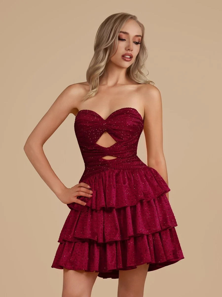 Royal Blue A Line Sweetheart Satin Cut Out Ruffled Homecoming Dresses with Beads